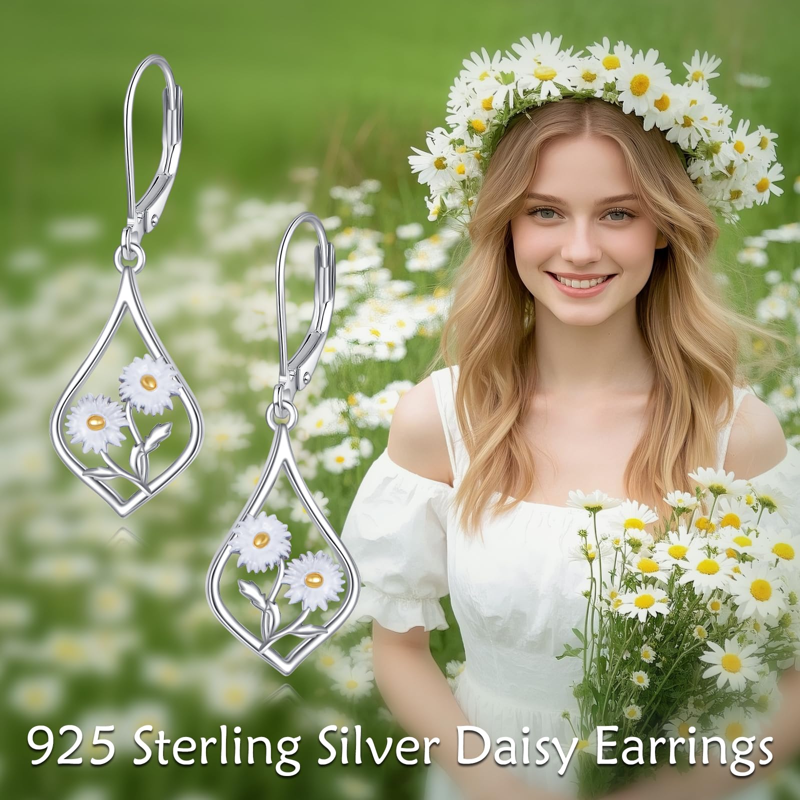 VONALA Pendientes de margaritas para mujer, plata de ley 925, delicados pendientes de margarita, regalo para familiares y amigos