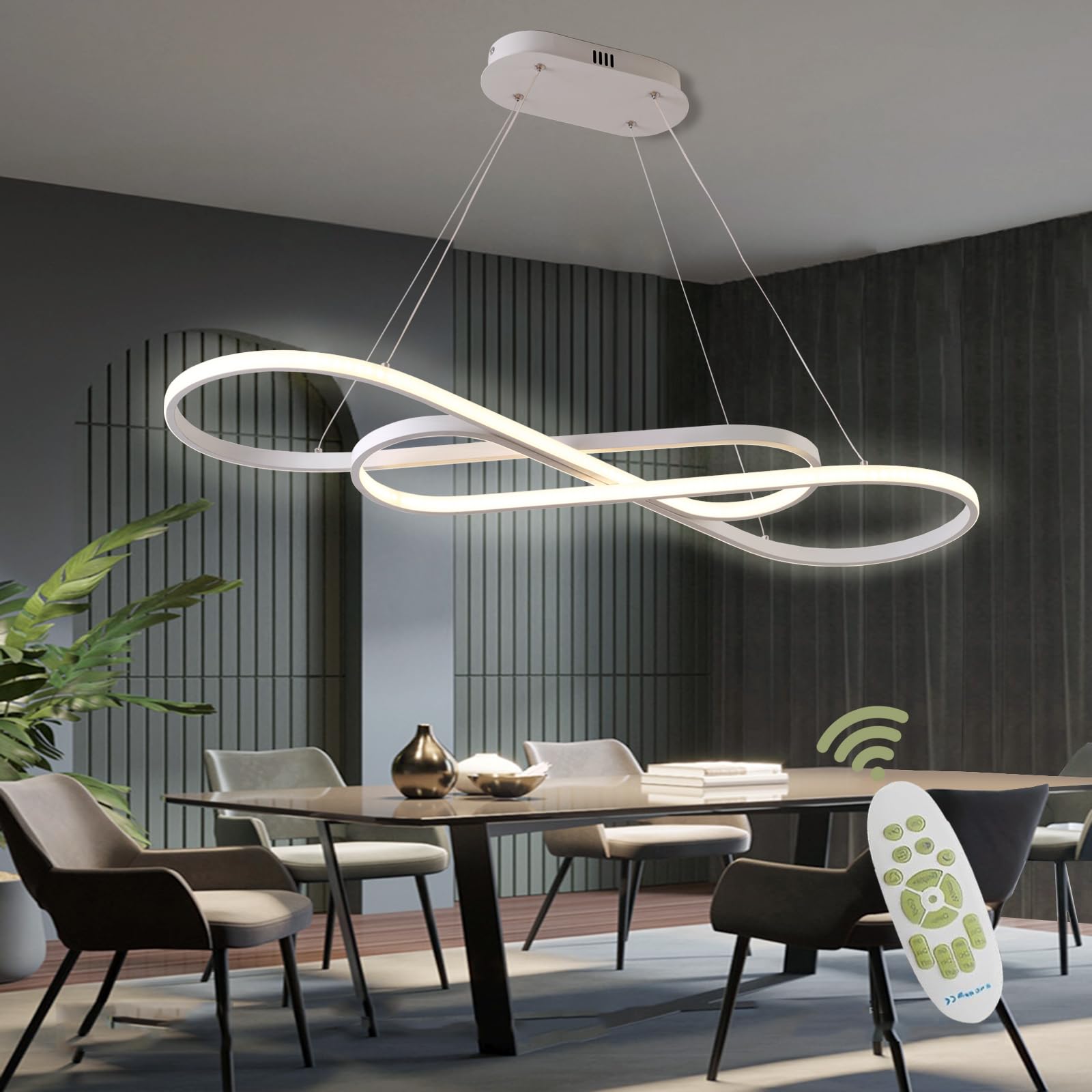 AHRHSM Lampadario Led Sospensione, Lampadario Moderno, 57W, Lampadario Sala da Pranzo, Dimmerabili, Regolabile in Altezza, per Sala Da Pranzo,Cucina (Bianco)