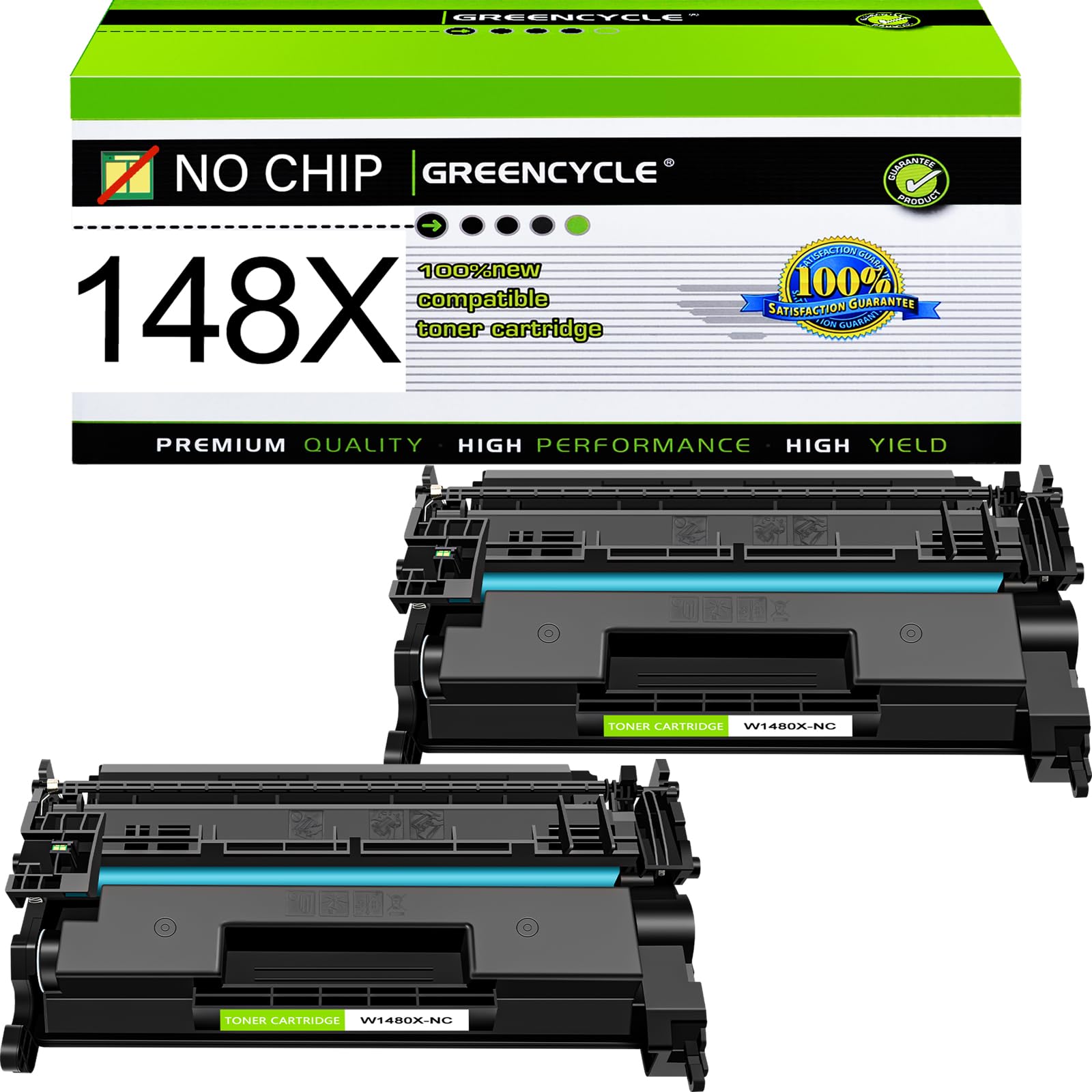 greencycle 148X No Chip Cartridge Compatible for HP 148X Black Toner Cartridge Work with Laser Jet Pro 4001dw 4001dn 4001n 4101fdw 4101fdn(2PC,No Chip