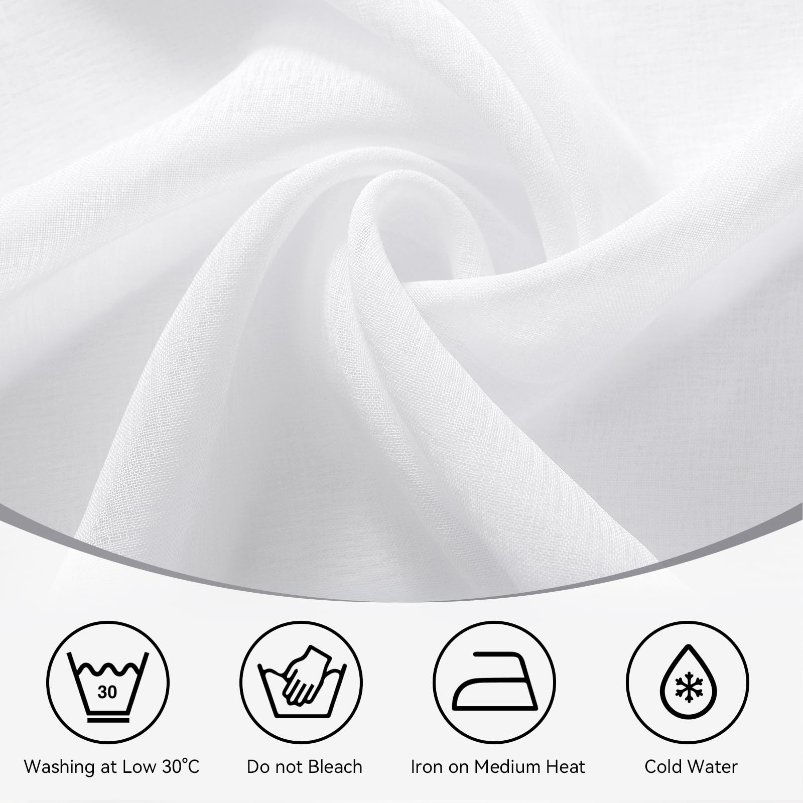 Softalker Tende a passante per bastone Tende Bianche effetto lino Voile Tenda Trasparente Tenda sciarpa 200 cm di altezza per camera da letto finestra Tenda 140 cm di larghezza, set da 2 pezzi