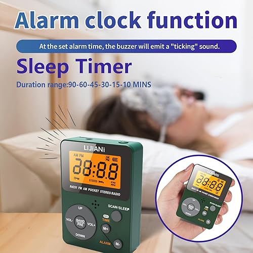 Miniatura 6 de Radio AM FM portátil de bolsillo con auriculares estéreo, radio a batería por 2 AAA, preajuste manual, pantalla grande, radios de llave de bloqueo,