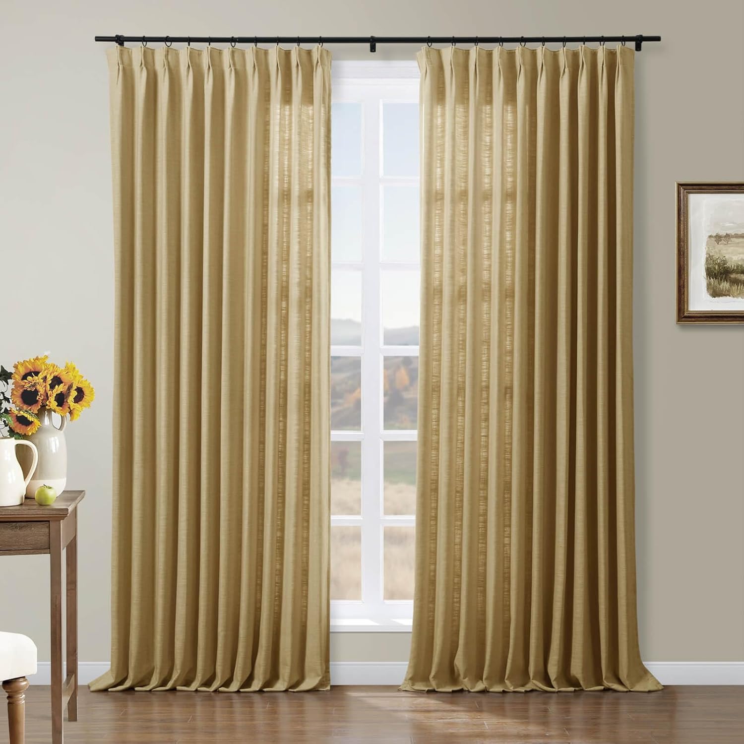 Drapifytex Faux Linen Extra Wide Pinch Pleat Curtain, Sepia Ebony Room Darkening Window Curtain Drapery for Living Room Sliding Glass Door, 150 Inches Width by 96 Inches Length, 1 Panel