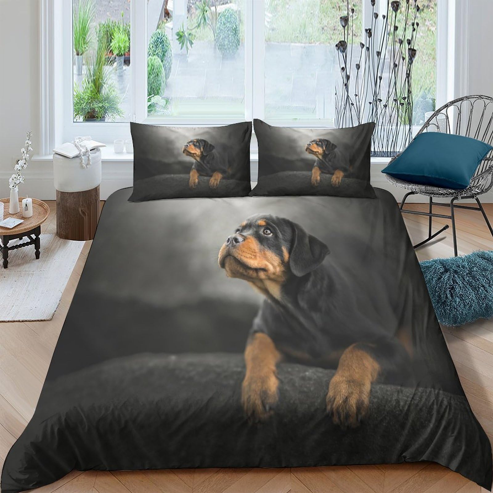 Ctjqhvkz Style-9 3D Printed Rottweiler Dog Fitted Sheet Microfiber Soft Black Animal Bed Sheet For Bedroom Guest Room Decor Single（135X200cm）