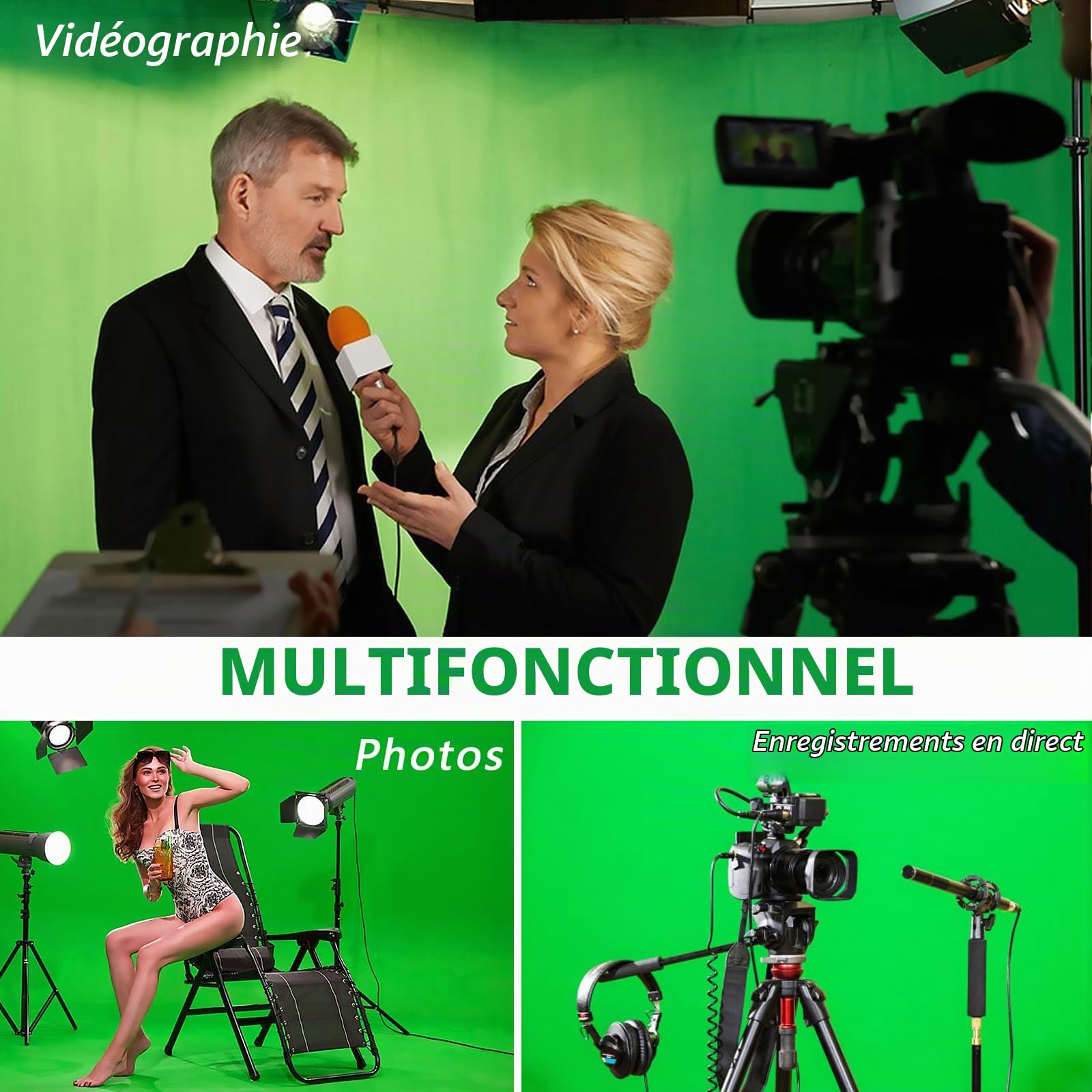 Fond Vert avec Support, 3 x 3 m écran Vert avec Support de Fond Réglable de 2,6 x 3 m et 4 Pinces de Fond pour Prise de Photo Streaming Vidéo de Jeu