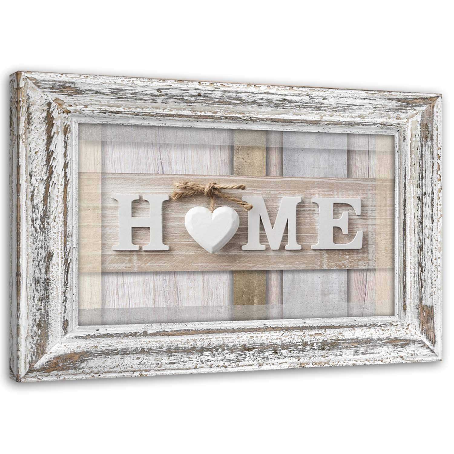 Feeby Stampa su Tela XXL Casa 115x70 cm d' Arte Moderna shabby chic illusione cornice beige