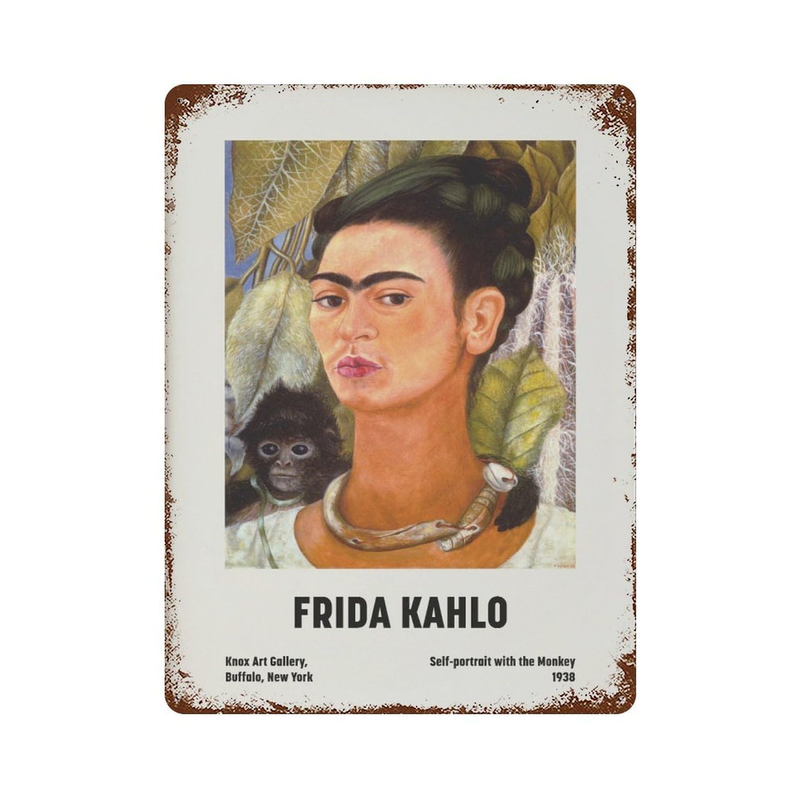 xiaoxiaoshen Frida Kahlo Self Portrait With Monkey Feminist Work Wall Decor Art Metal Tin Poster Modern Home Decor Art Home Bar Shop Decorations Vintage Sign 40x30cm
