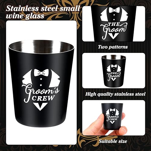 Miniatura 3 de Paquete de 16 vasos de chupito para padrinos de boda, regalos de despedida de soltero para hombres, juego de vasos de chupito de esmoquin de acero