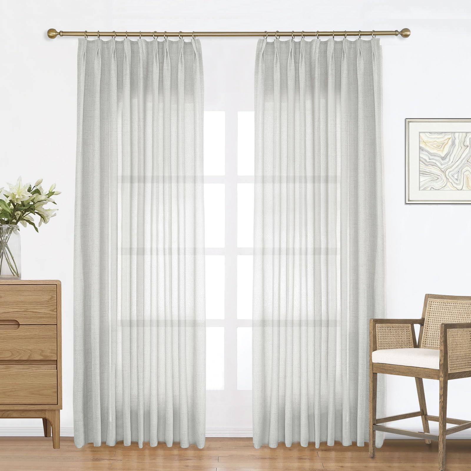 Lniane plisowane zasłony filtrujące światło do salonu i sypialni, nowoczesny styl wiejski, neutralny kolor, 1 panel (102 x 233 cm) - elegancka dekoracja okienna