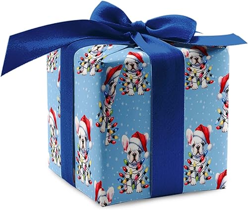 Miniatura 9 de Lindas luces de Navidad, papel de regalo de bulldog francés de Navidad, decoración de Navidad con temática de perro cachorro (rollo de 12 pies x 30