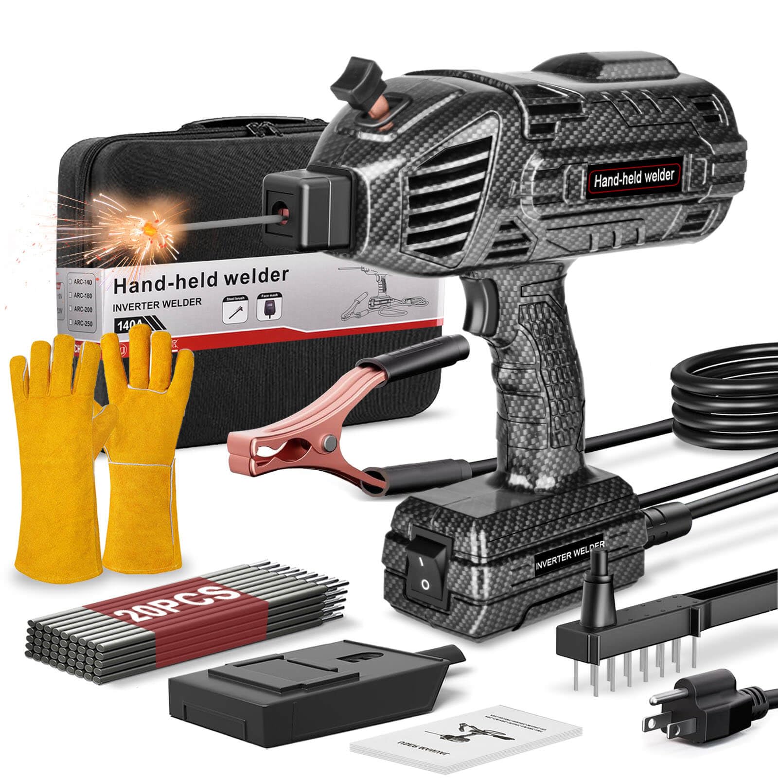 Welding Machine Handheld,20-120A 110V Portable Stick Welder 20pcs Rods,IGBT Hand Held Welder Machine withHot Start Arc Force Anti-stick ARC Welder Gun,6 Variable Current Adjustment (Black)