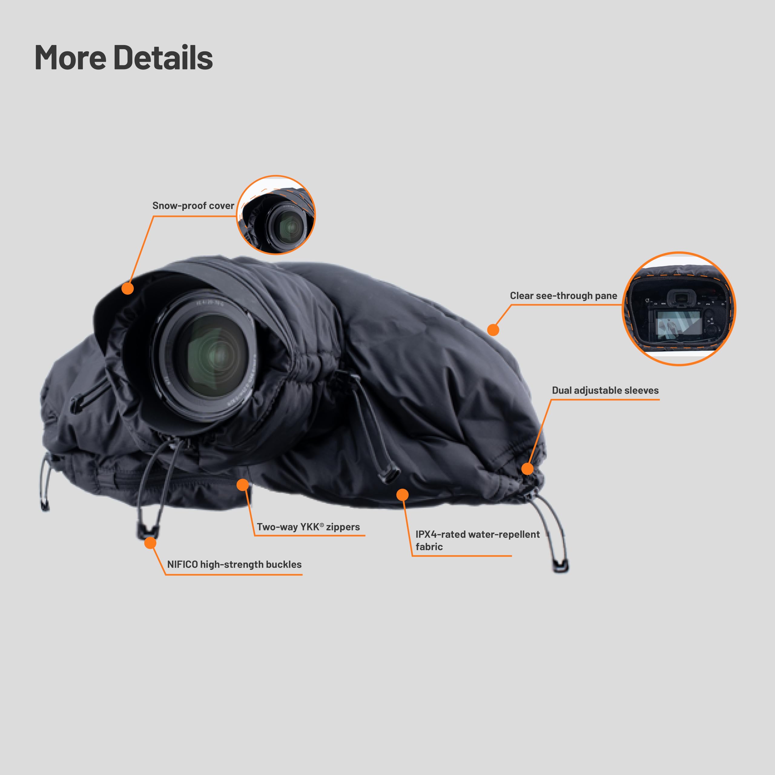 PGYTECH Copertura Termica Fotocamera Teleobiettivo, Protezione Freddo | 90% Piumino d'Oca Bianca, Anti-Appannamento, Finestra Trasparente, Tessuto Idrorepellente, Per Teleobiettivo