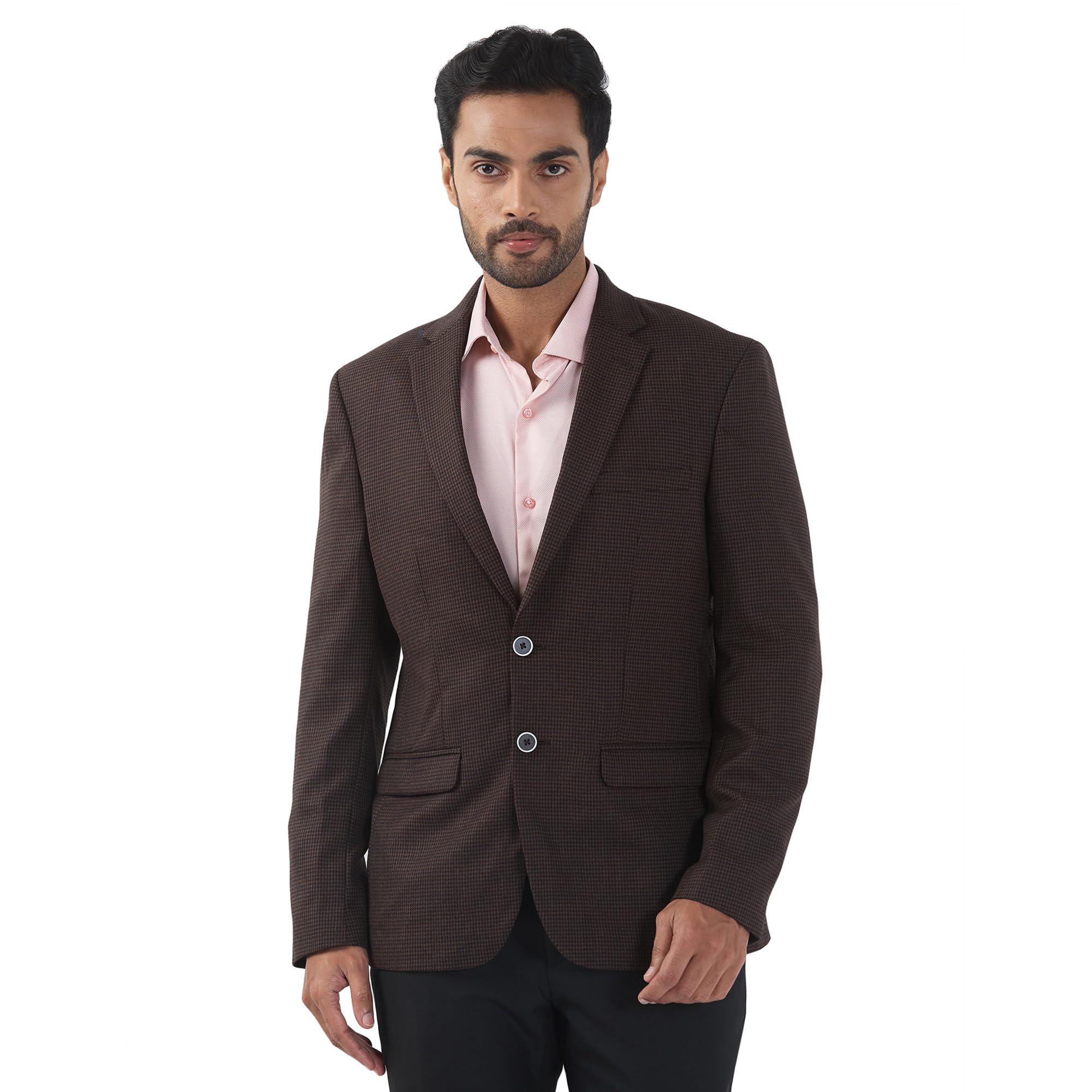 raymond Men Contemporary Fit Houndstooth Pattern Poly Wool Blend Notch Collar Full Sleeve Formal Blazer-picture-25