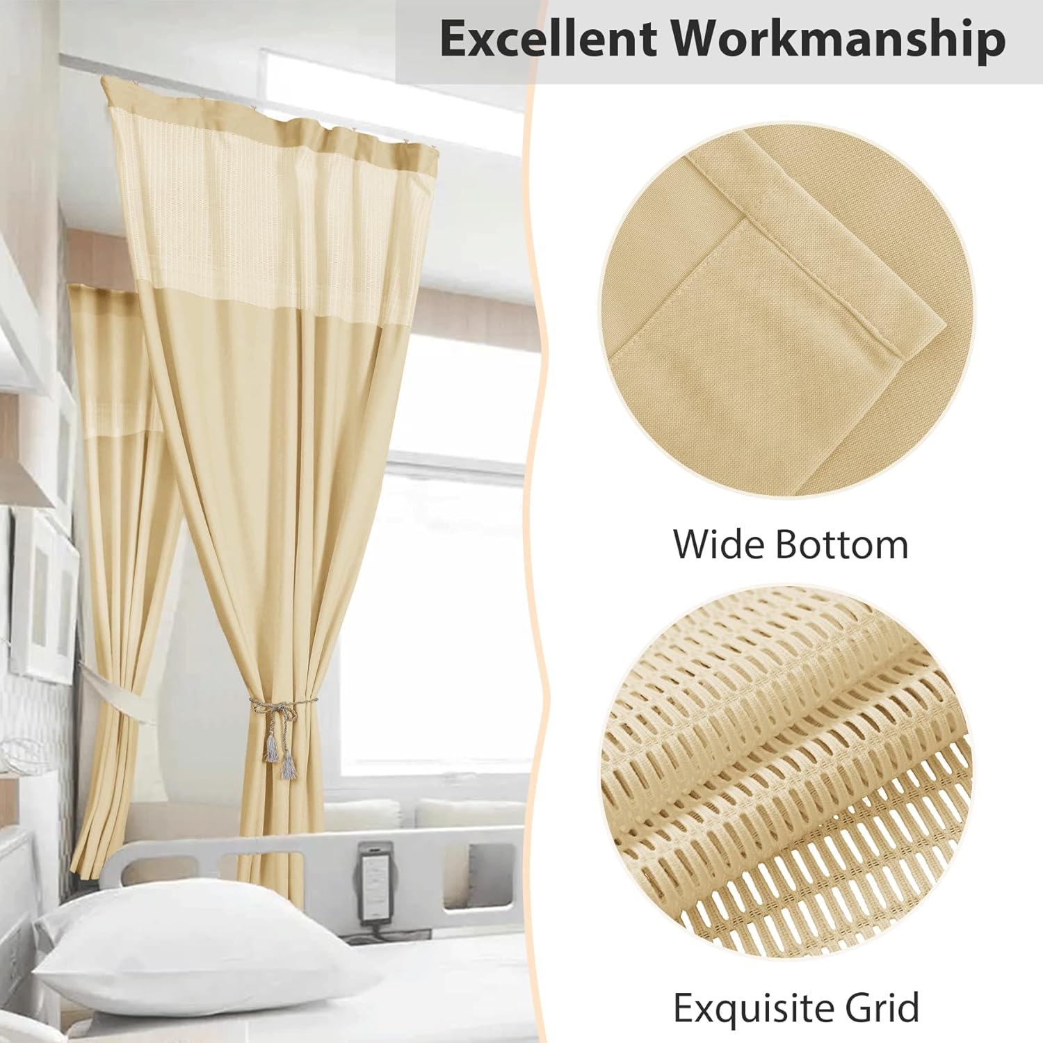 Fcosie Hospital Room Divider Curtain Drapes with Flat Hooks Cubicle Curtain Divider Privacy Screen for Hospital, Medical Clinic, Lab, School Nursery, (1 Panel, Bean, 5ft Wide x 7ft Tall)