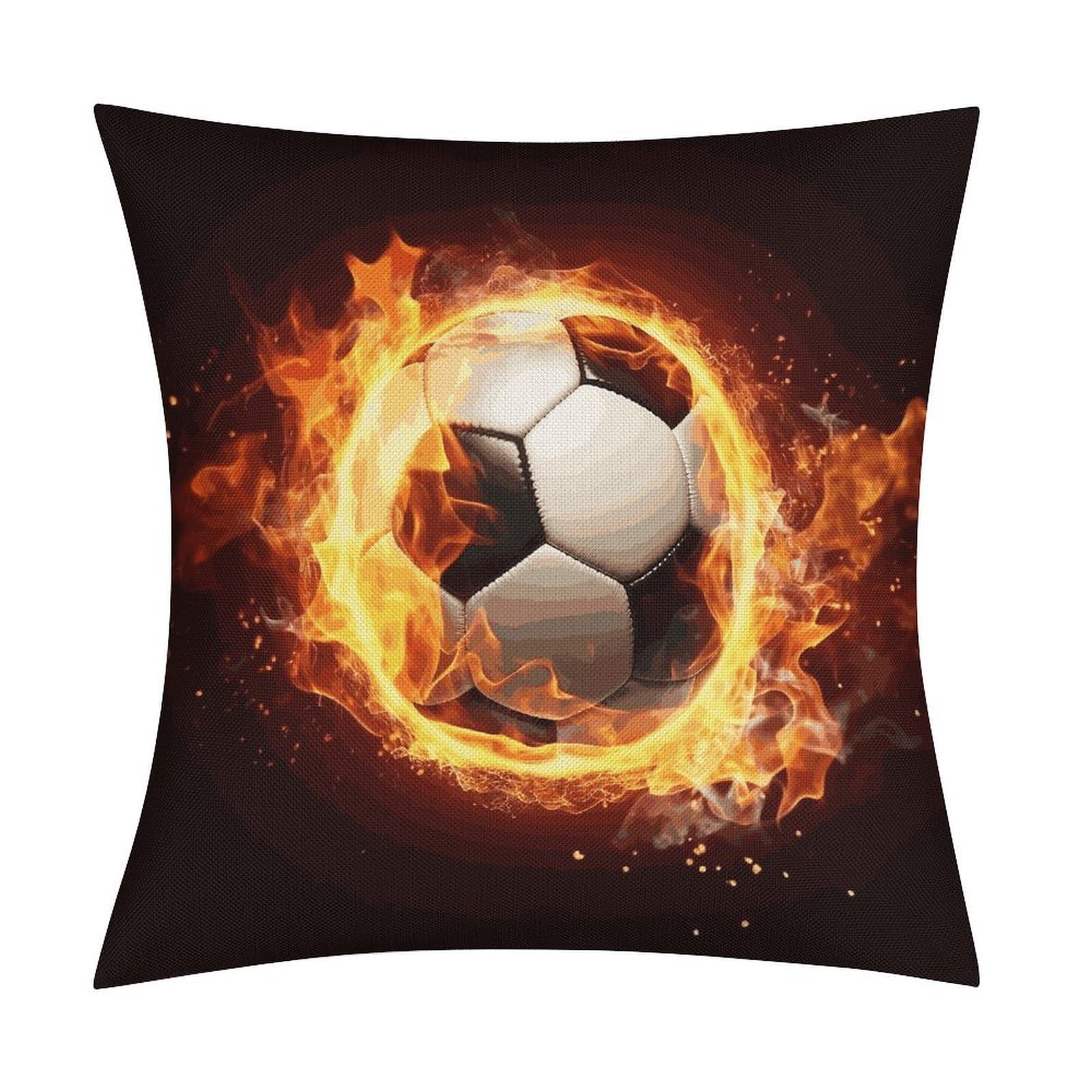 Fodpand Style Fire Soccer Ball Pillow Covers 18X18 Inch, Pillow Cases Boho Farmhouse, Throw Pillow Covers For Couch Sofa Bed Spring Home Decor
