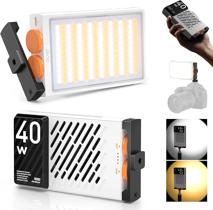 ZHIYUN FIVERAY M40 Video Light [Official], 40W Portable Camera Light, 14000 Lux, CRI/TLCI 96+ 2700-6200K, 320g LED Panel DSLR Photography Lighting, Lighting Setup for YouTube, TikTok