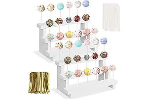 2Pcs Wood Cake Pops Stand, White Lollipop Holder with Twist Ties