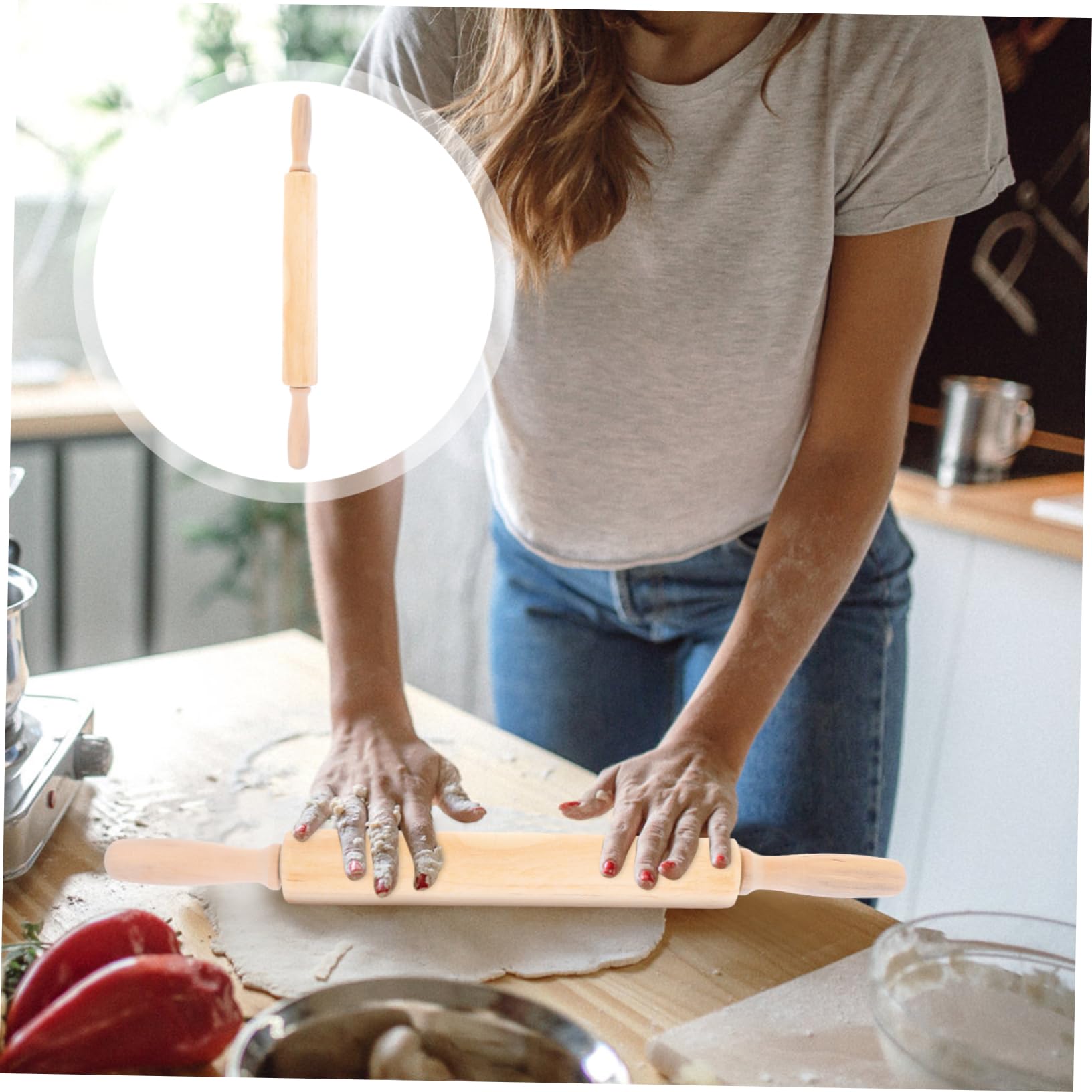 4 Piezas Rodillo de Madera para Masa de Pizza y Dumplings Utensilio de Cocina Duradero Rodillo Antiadherente para Hornear Herramienta para Pasta y Repostería