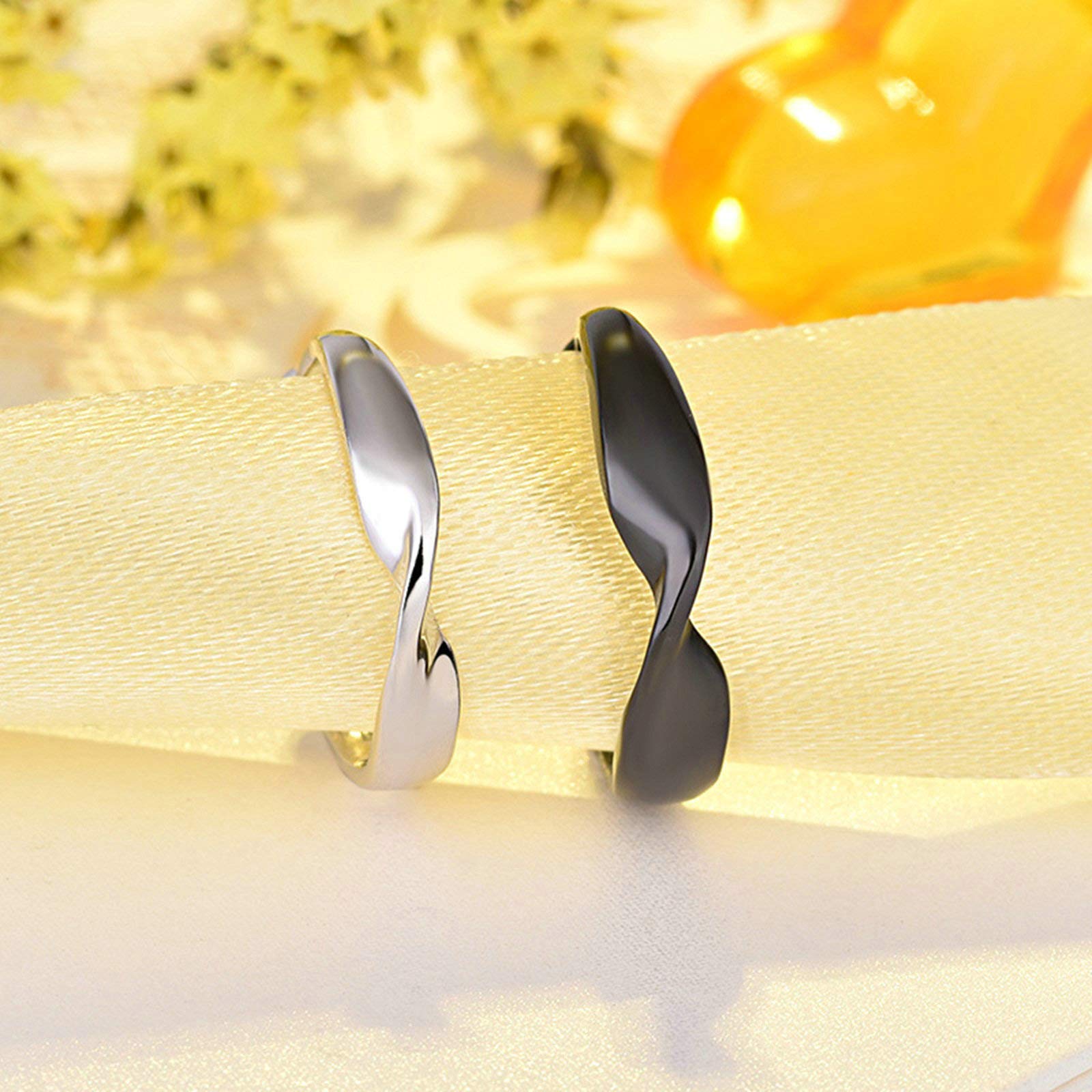 WBDWWTD Ringe-Sets für Sie und Ihn in Schwarz, passende Ringe für Paare, individueller 925er-Sterlingsilber, Verstellbarer schwarzer Mobius-Ring aus Silber