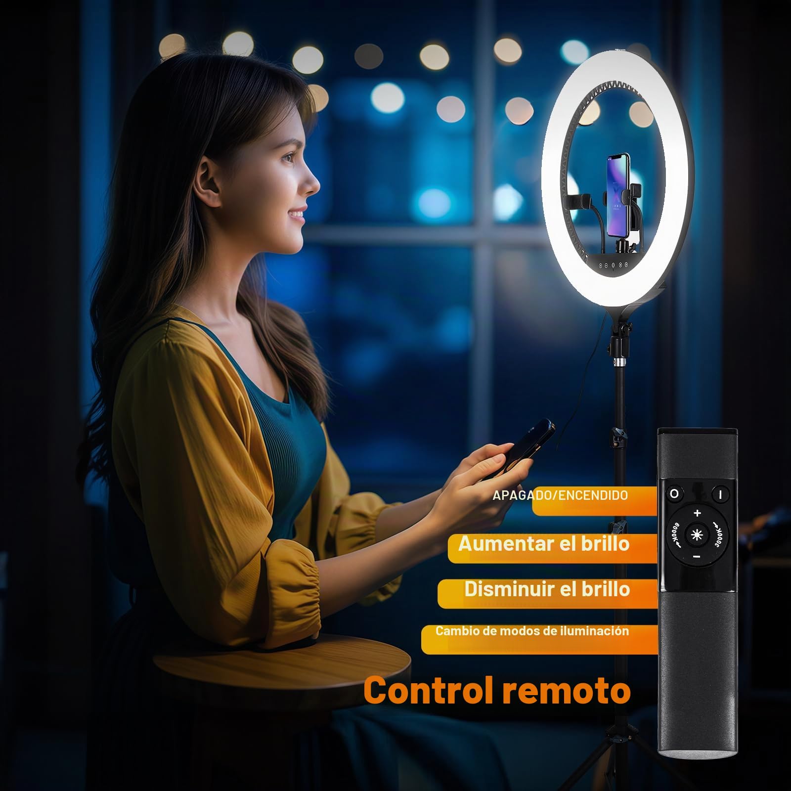 GWO Anillo de luz LED de 21 pulgadas con soporte para trípode 6000 K regulable para selfies maquillaje con panel táctil soportes de teléfono para YouTube Vlog grabación de vídeo incluye bolsa para el