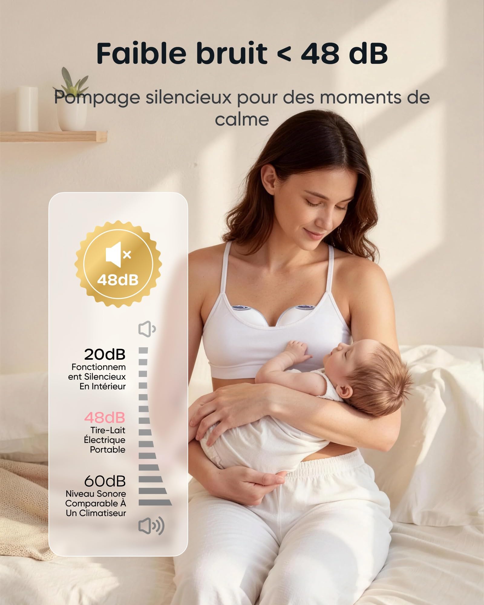 Nuliie Tire Lait Electrique Main Libre, Tire Lait Main Libre avec 4 Modes, 9 Niveaux, Fonction Mémoire, Extracteur de Lait Rechargeable avec Affichage LED, Poids léger - 24mm (2 Paquets, Blanc)