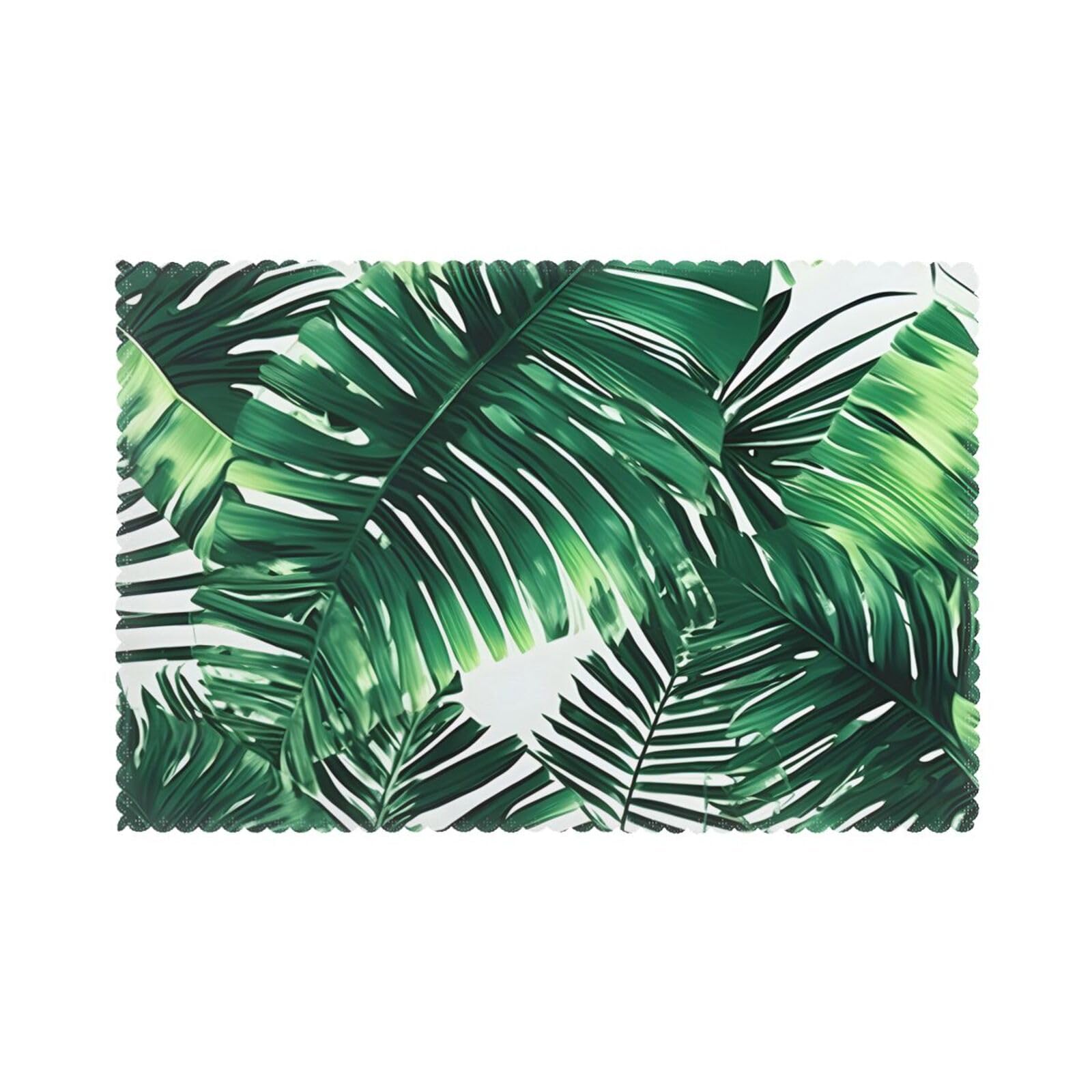 Tropical Palm Banana Leaves Print Placemats for Dining Table Set of 6 12x18 Inch Table Mats for Party Kitchen Dining.