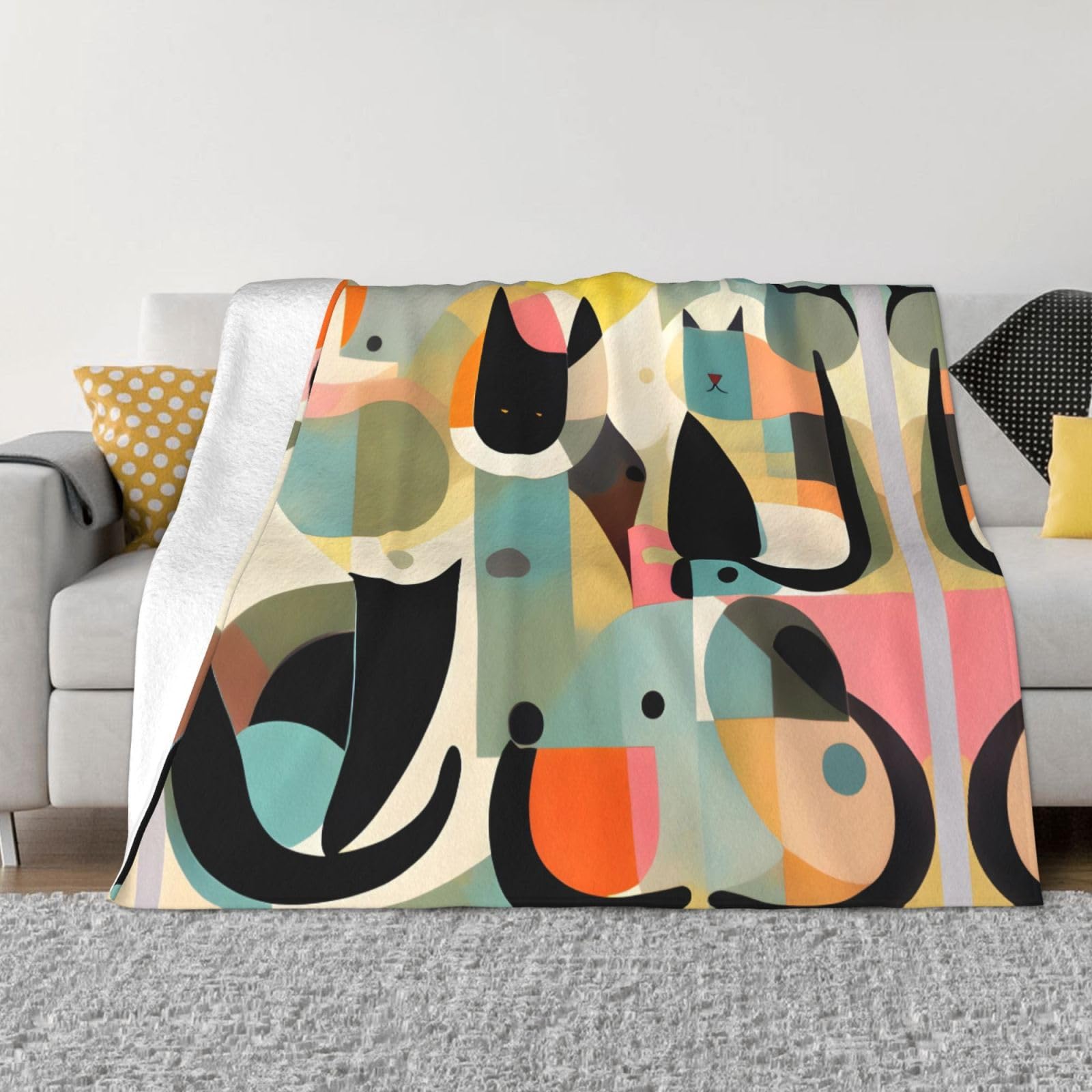 Couverture en flanelle de peluche supérieure motif chat d'art moderne