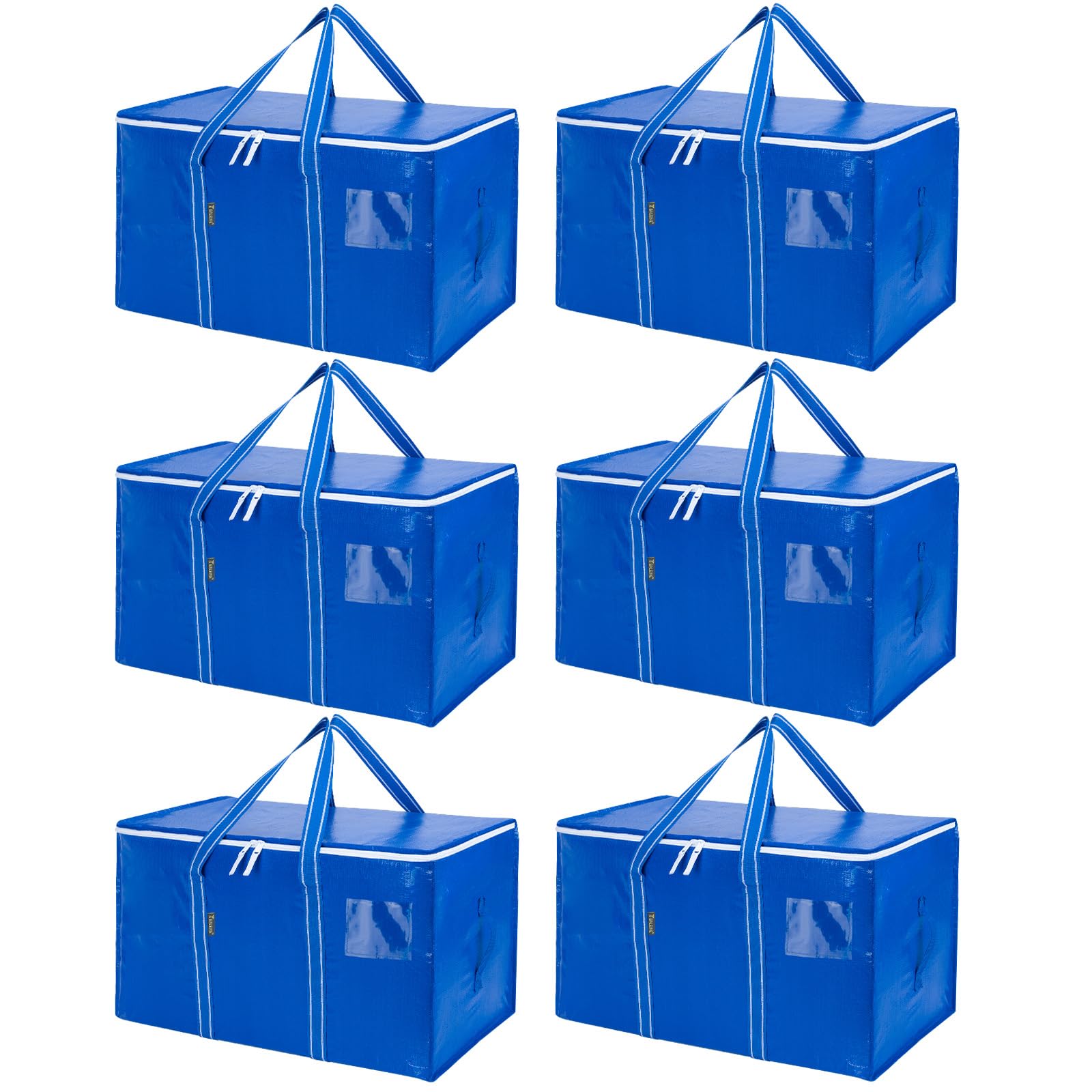 BALEINE 6-Pack Oversized Moving Bags with Reinforced Handles, Heavy-Duty Storage Tote for Clothes, Moving Supplies (Royal Blue, 6-Pack)