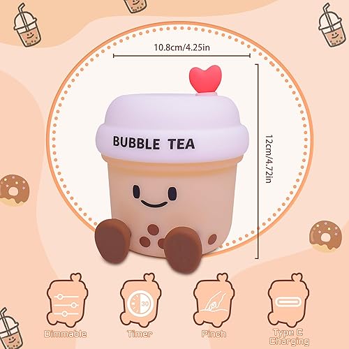 Miniatura 7 de YuanDian Boba Bubble Tea Night Light, bonita lámpara de silicona regalo para niños, niñas, niños, decoración de dormitorio para cumpleaños de