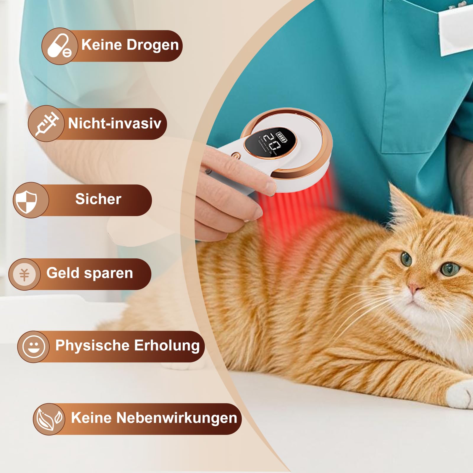 Handheld Kaltlaser-Therapiegerät für Mensch/Tier mit LED-Anzeige, 4x808nm+12x650nm, 3500mAh Akku, tragbarer Infrarot-Lichttherapie-Stab für Handgelenk Ellenbogen Knie Schultern Hände