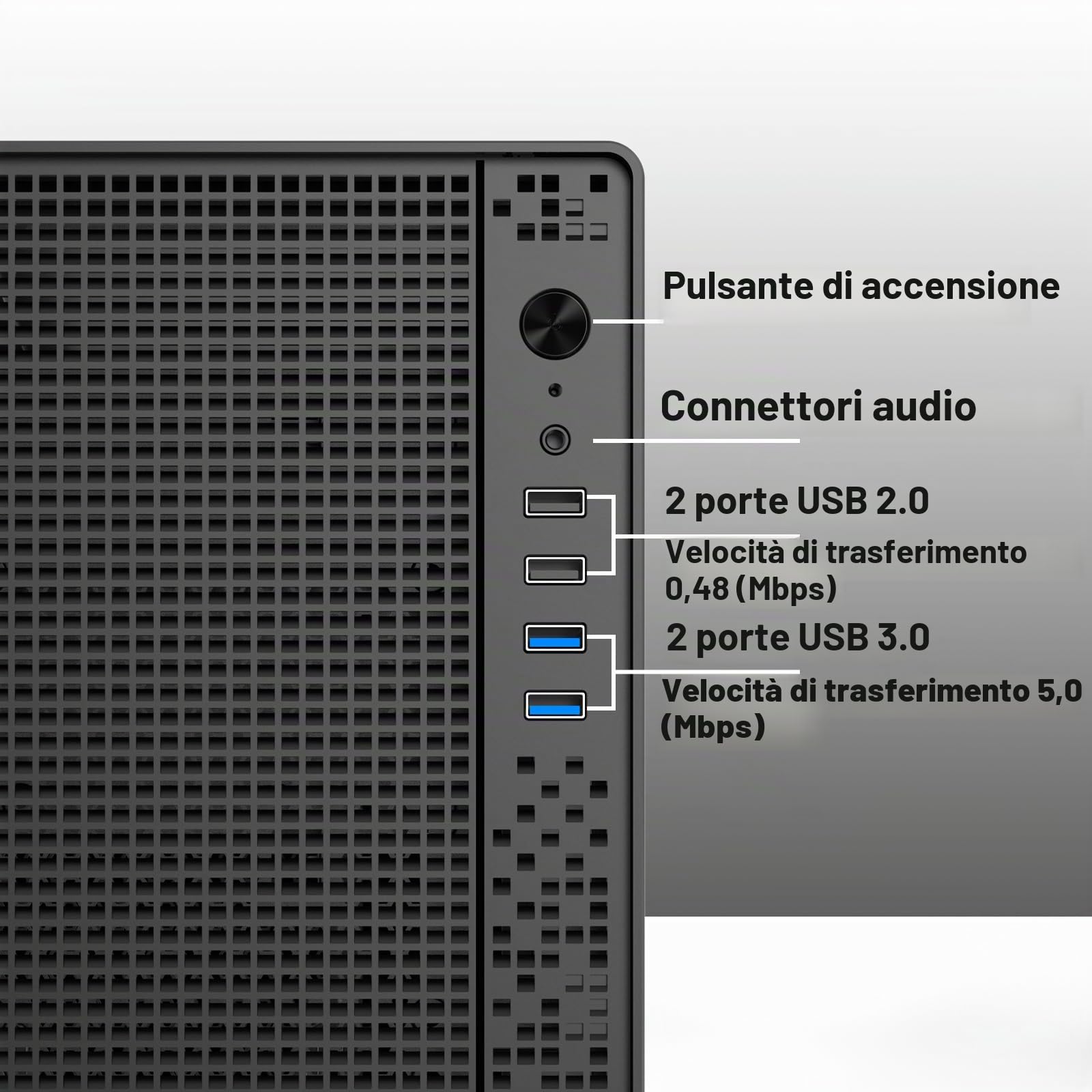 Micro-ATX Custodia PC Mini Tower SPCC 0,8mm senza ventola Custodia compatta MATX/Mini-ITX per casa/ufficio raffreddabile Supporto HDD/SSD PC case