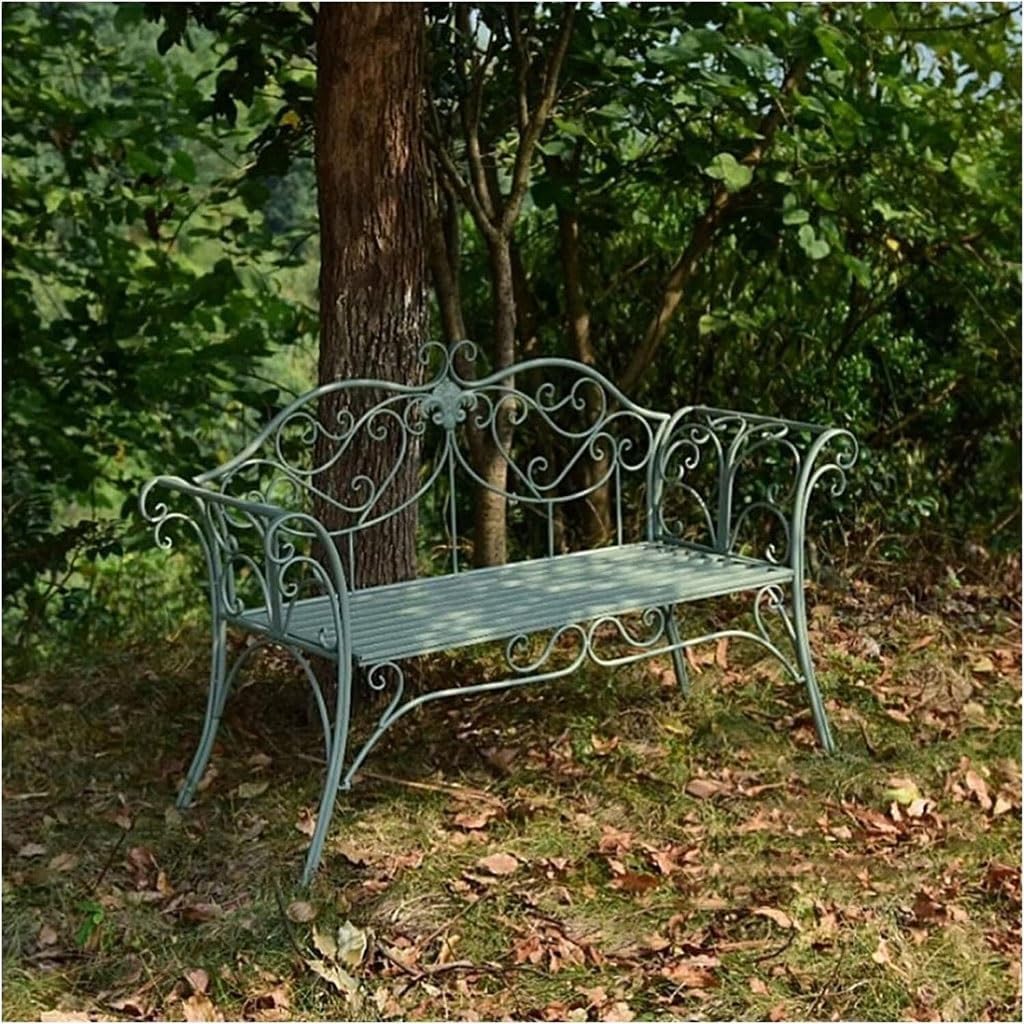Garden Bench Outdoor Patio Bench Park Terrace Bench Outdoor Furniture Cast Iron Garden Bench(Green)