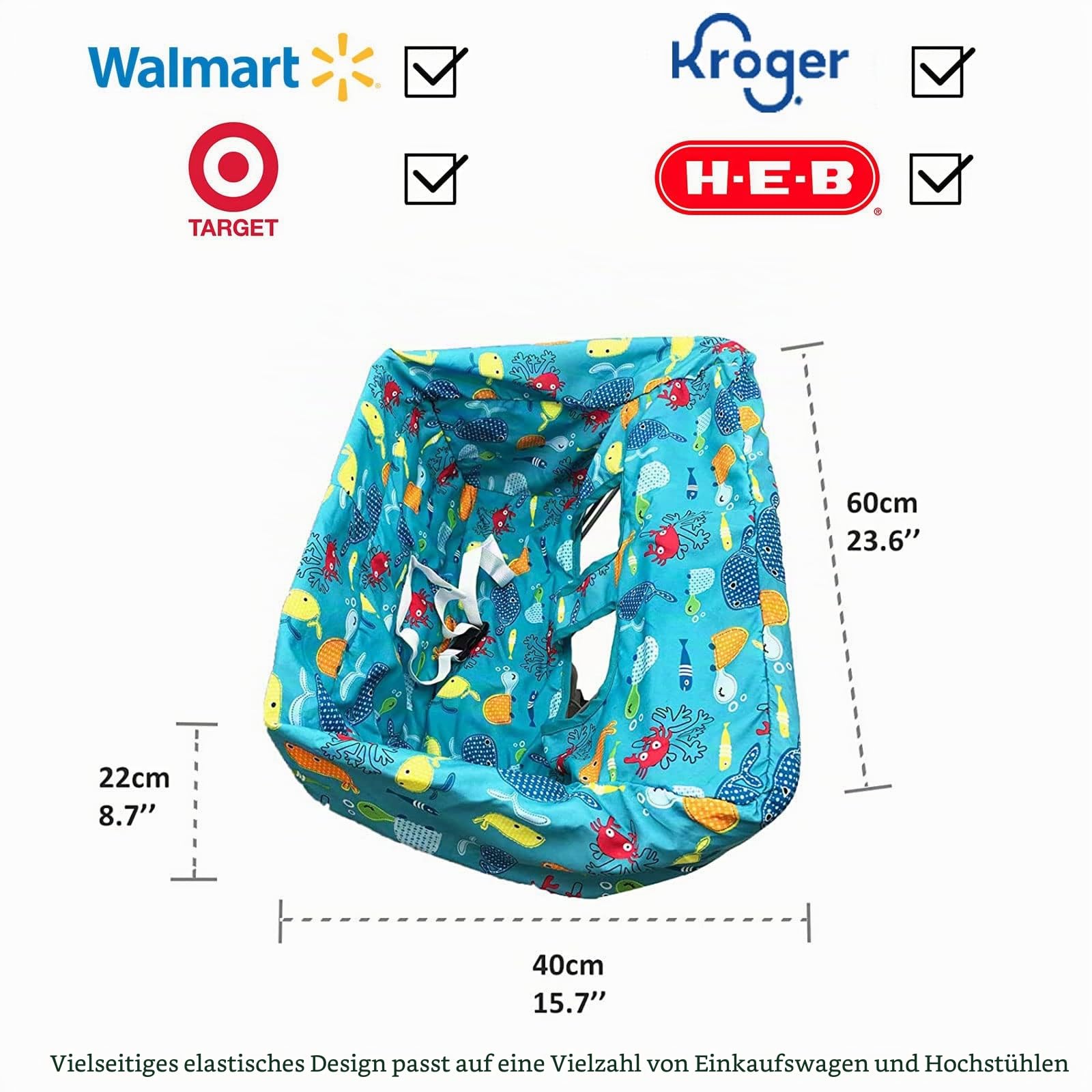 Pozico Baby Einkaufswagen Abdeckung, Universal Kleinkind Warenkorb Schutzhülle und Hochstuhlabdeckung, geeignet für die meisten Warenkorb und Restaurant Hochstuhl, Maschine waschbar, Unterwasserwelt