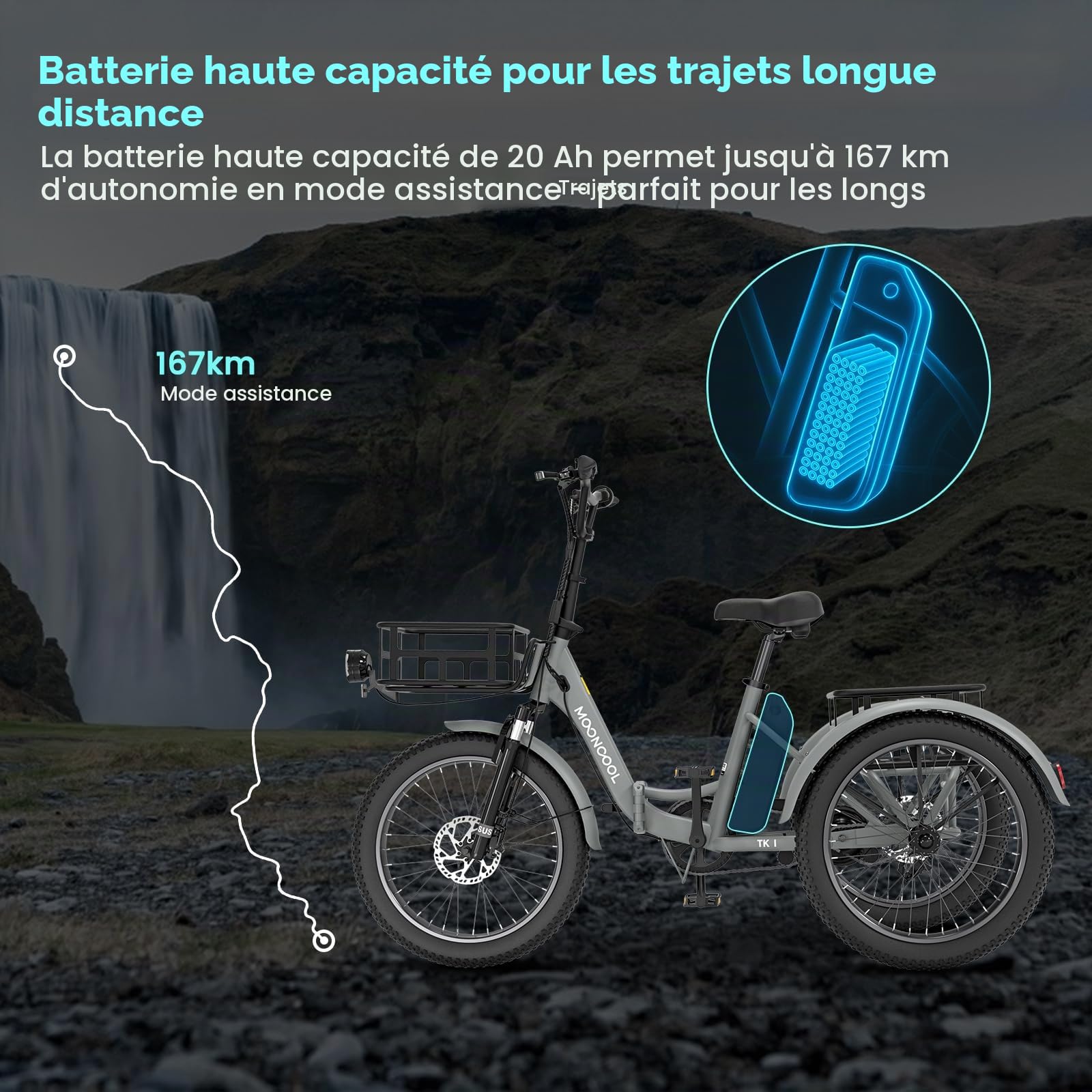 MOONCOOL VéLo Pliable E Bike, VéLo éLectrique 20 Pouces pour Hommes Et Femmes avec Batterie 36V 20 Ah, Moteur 250W, éCran LCD, Vitesse 25 Km/H, IP65, 45 NM, avec Grands Paniers