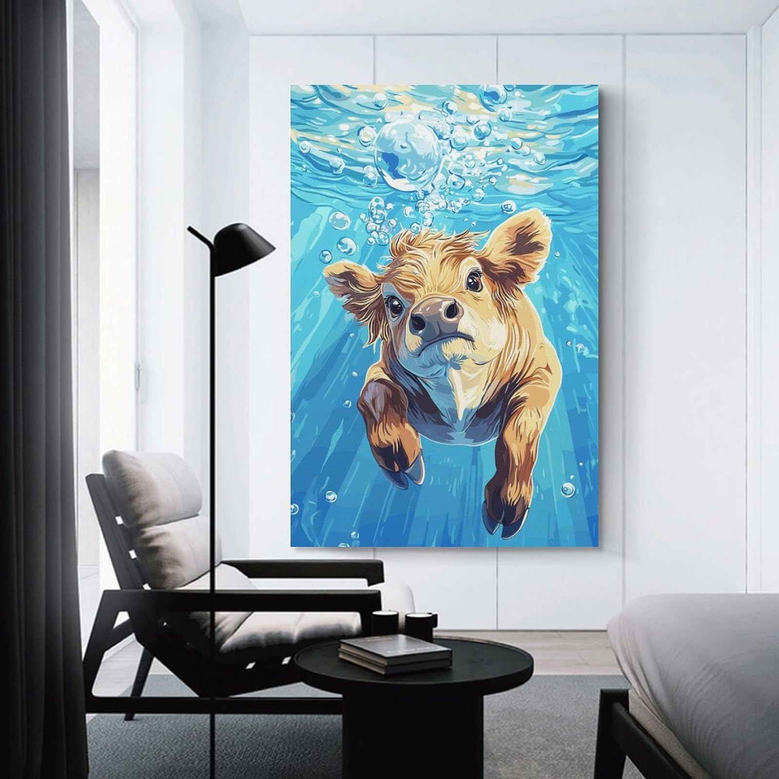 Junmoney Unframe-Style-1 Underwater Cow Portrait Hanging Wall Art, 20X30inch(50X75cm), For Bedroom Decor, Cosy Corners Or Studios, An Easy Wall Refresh For Bedrooms