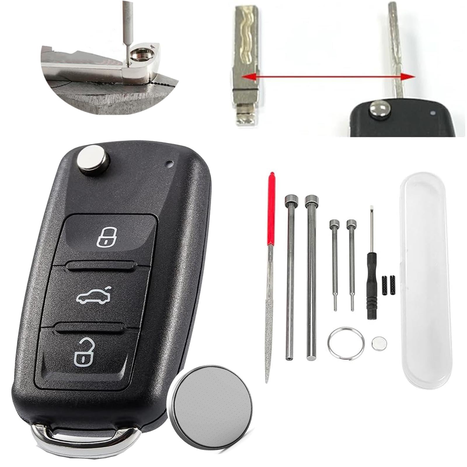 3 Buttons VW Key with Pin Removal Tool For Volkswagen Skoda Seat Golf Jetta Passat Tiguan Polo Octavia Transporter Caddy Touran Sharan MK6 Scirocco B5 Leon Bettle CR2032 Battery