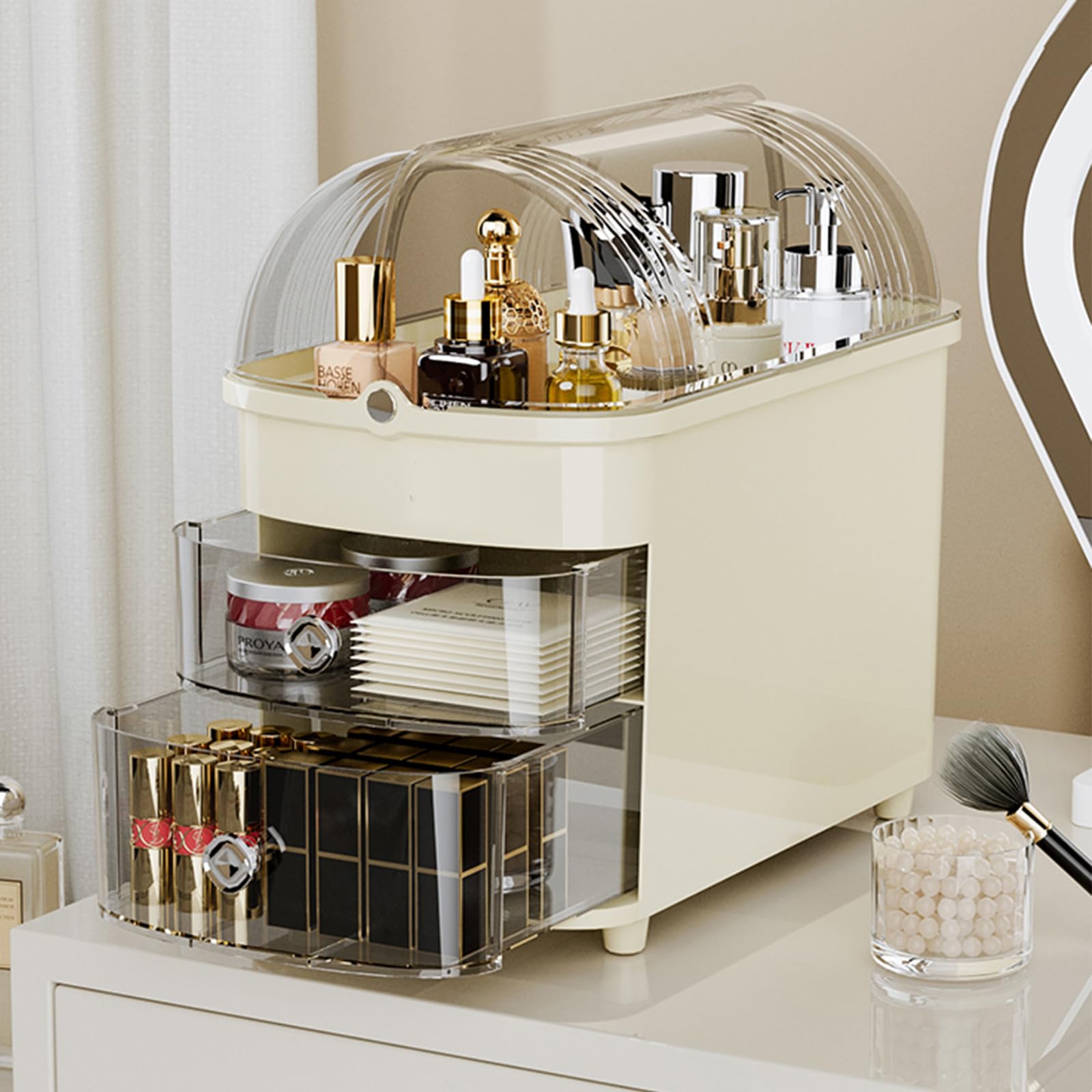 RMAN Organizador Cosméticos con Cajones y Tapa | Gran Capacidad, Multifuncional, A Prueba de Agua y Polvo, Para Baño, Tocador, Dormitorio