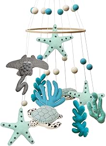 Glaciart One - Glaciart One Ocean Nursery Mobile - Décor coloré pour berceau, chambres de bébé - Fait à la main, bois, feutre de laine et coton sans danger pour les enfants - 10x30Inch, 60Inch Hanging String : Amazon.fr: Bébé et Puériculture