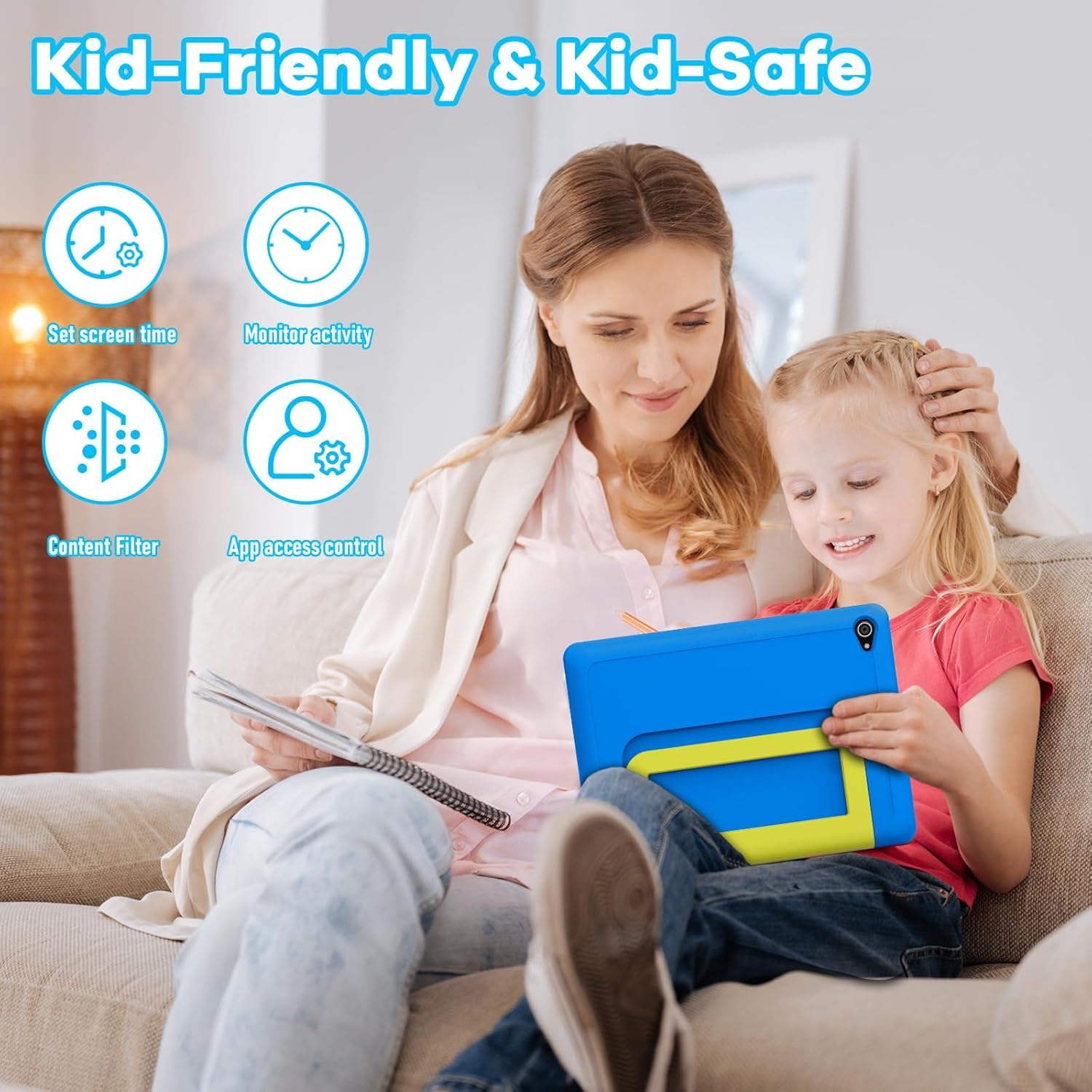 10 Inch Kids Tablet, Android 14 tablet for kids with Octa Core Processor, 8GB RAM 64GB ROM 1TB TF, 5000mAh Battery, WiFi, Bluetooth, Type-C, Kids Tablets with 8+5MP Dual Camera (Blue) — view 2