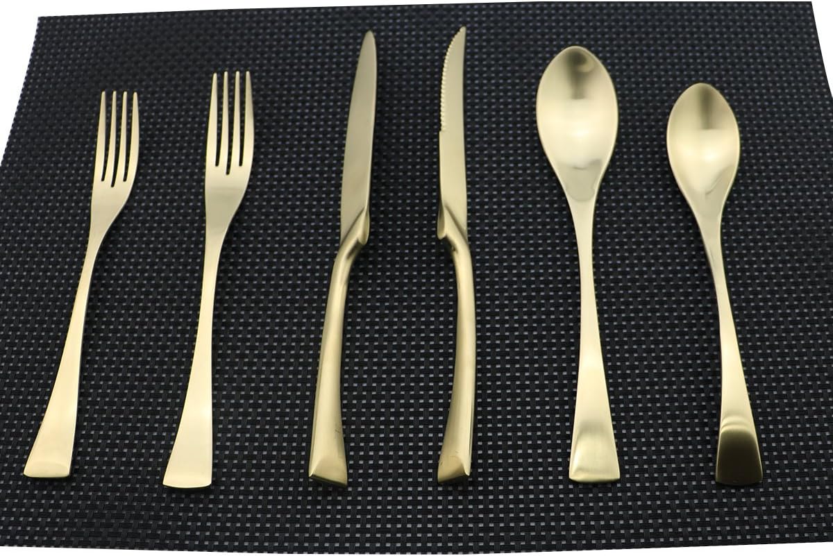 UniturckyLuxury 18/10 Stainless Steel Matte Champagne gold Cutlery Flatware Set - Utensil Set Steak Spoons and Forks Knife Set Kids Silverware Set,Service for 4 (24-Piece)