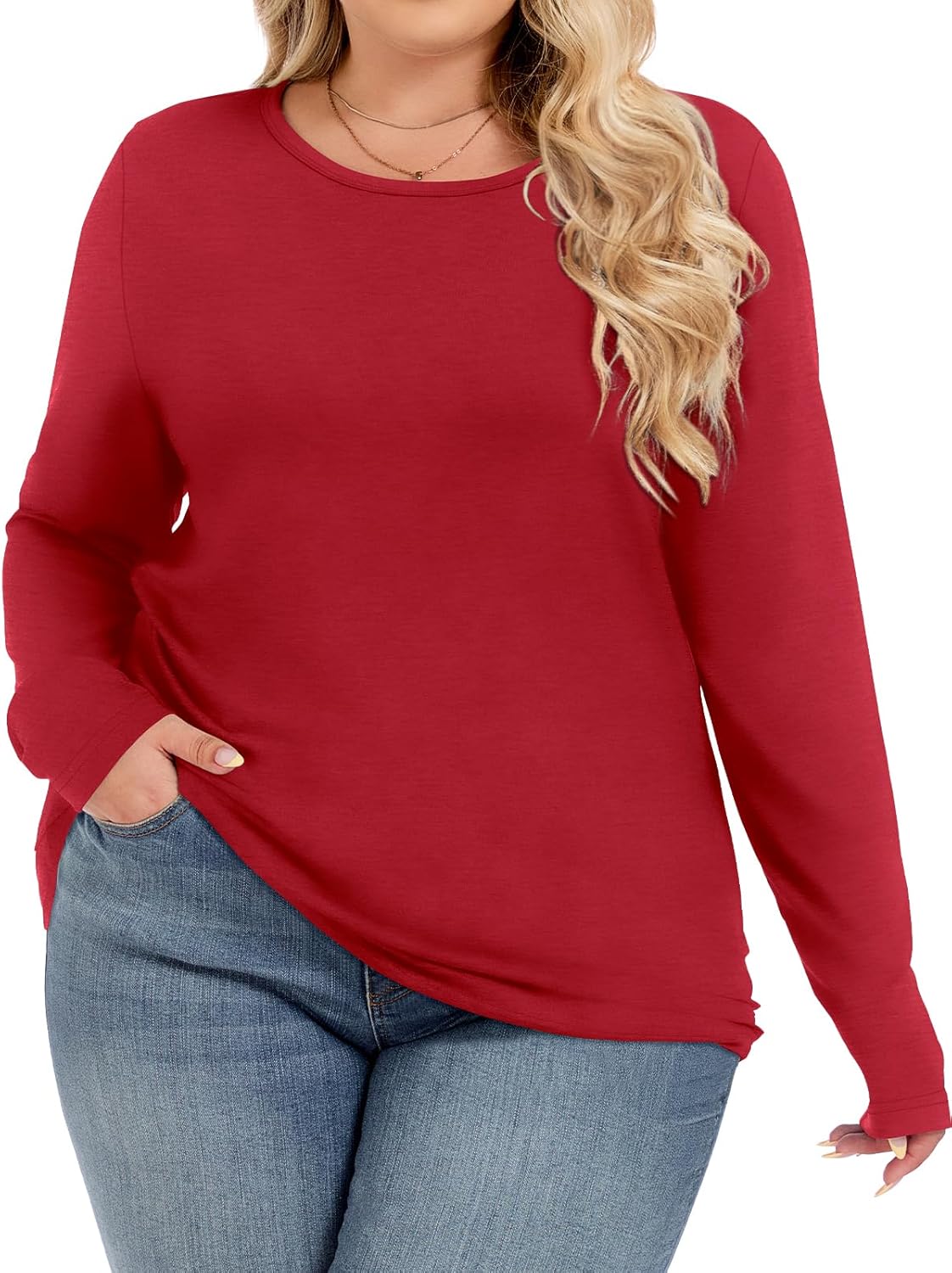 Womens Plus Size Tops Basic Long Sleeve Shirts Crew Neck T Shirt Fall Outfits Loose Fit Casual Blouses