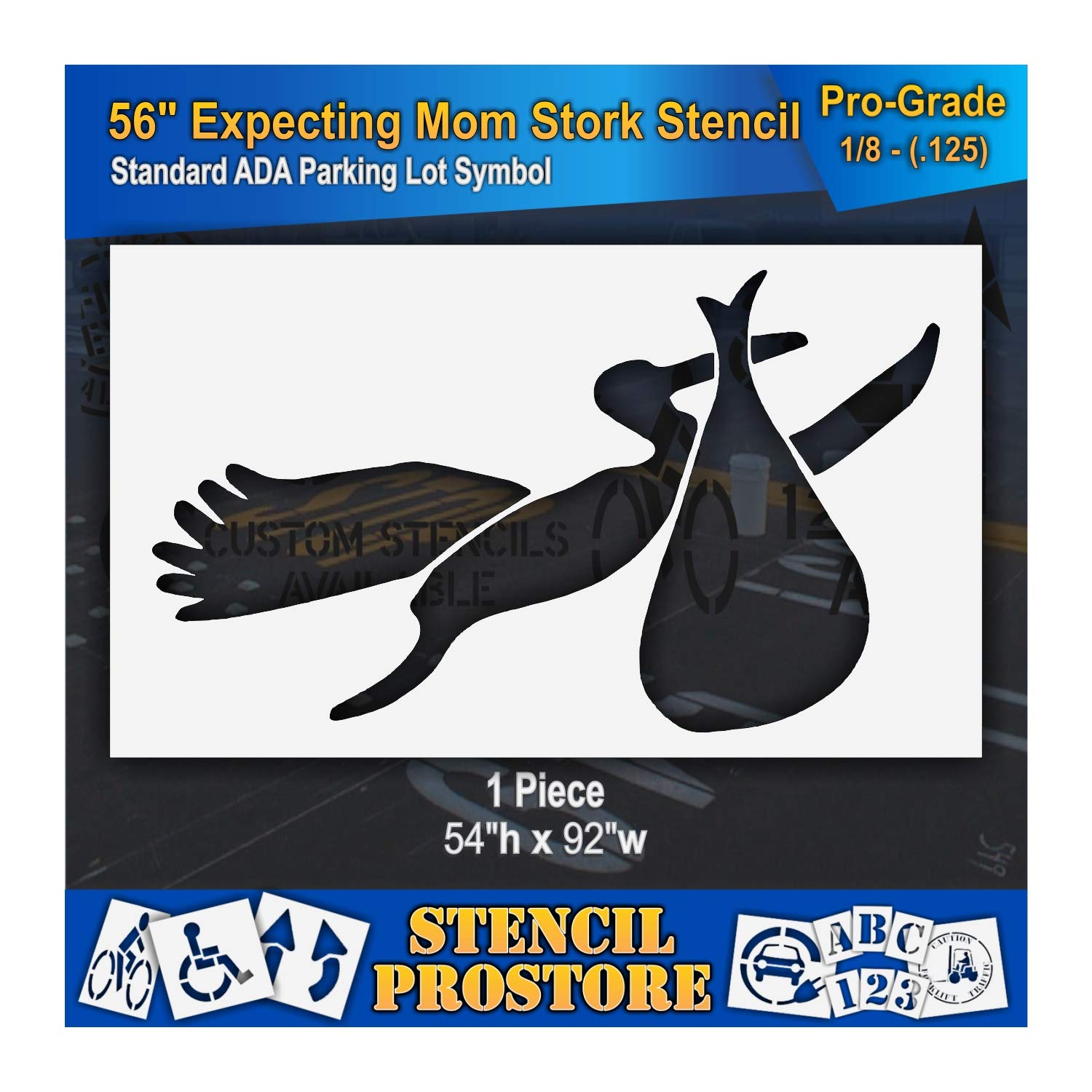 Pavement Stencils - 56 in - Reserved for Expectant Mothers Stork - 54'' x 92'' x 1/8" (128 mil) - Pro-Grade