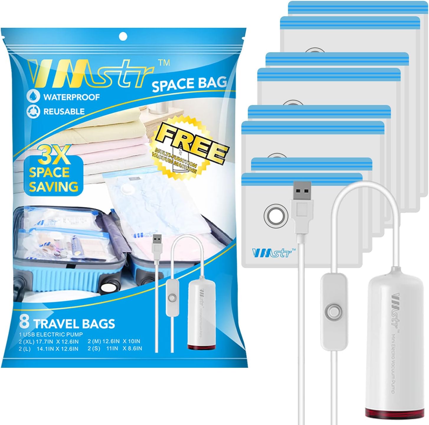 VMSTR Travel Vacuum Storage Bags with USB Electric Pump