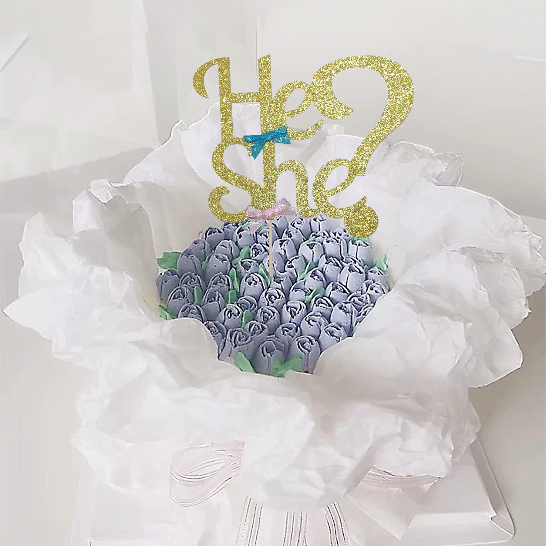 Buy Gold Glitter Gender Reveal Cake Topper, He or She Cake Topper for