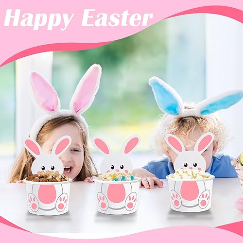 Miniatura 5 de Suclain Paquete de 50 tazas de bocadillo de conejo de Pascua de 8 onzas, cuencos de papel desechables de conejo, tazas de postre de conejo, tazas