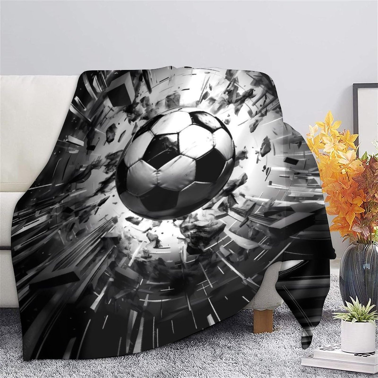 stampa 3D SoccerBallImpact coperta da viaggio microfibra biancheria da letto compatta coperta da viaggio morbida per regali per chi viaggia per lavoro DynamicSportsArt 80×90inch(200x230cm)