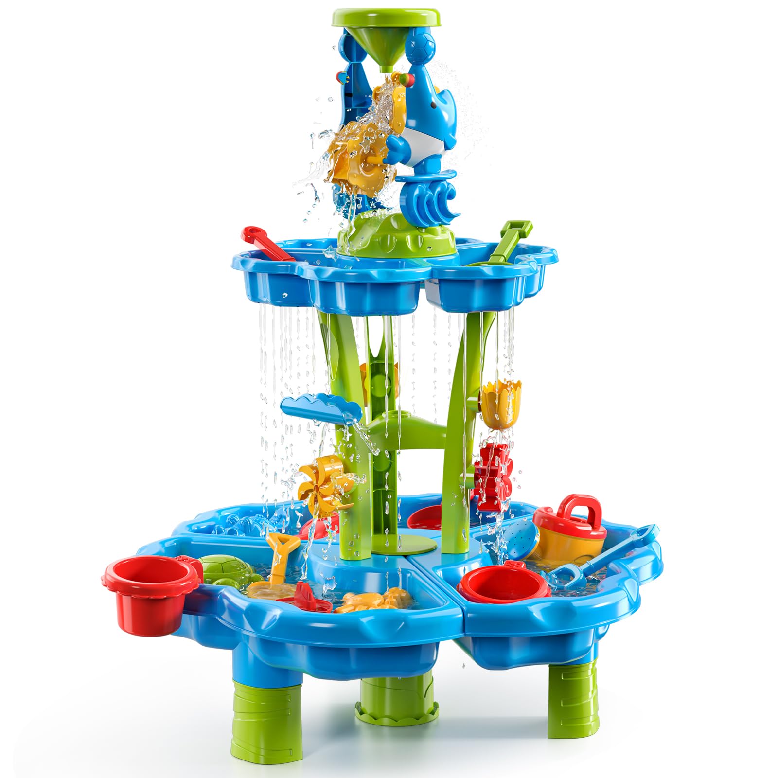 Mesa De Agua Y Arena Para Niños – 20 Accesorios, Altura Ajustable, Bomba De Agua – Juego Interactivo Para Jardín Y Exteriores (Rosa/Beige, ABS)