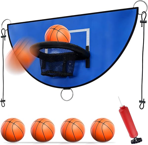 Panier de basket-ball pour trampoline : mini panier de basket-ball avec 3 mini balles de basket, kit d'accessoires de trampoline, panier de basket pour trampoline pour enfants, adultes - 1