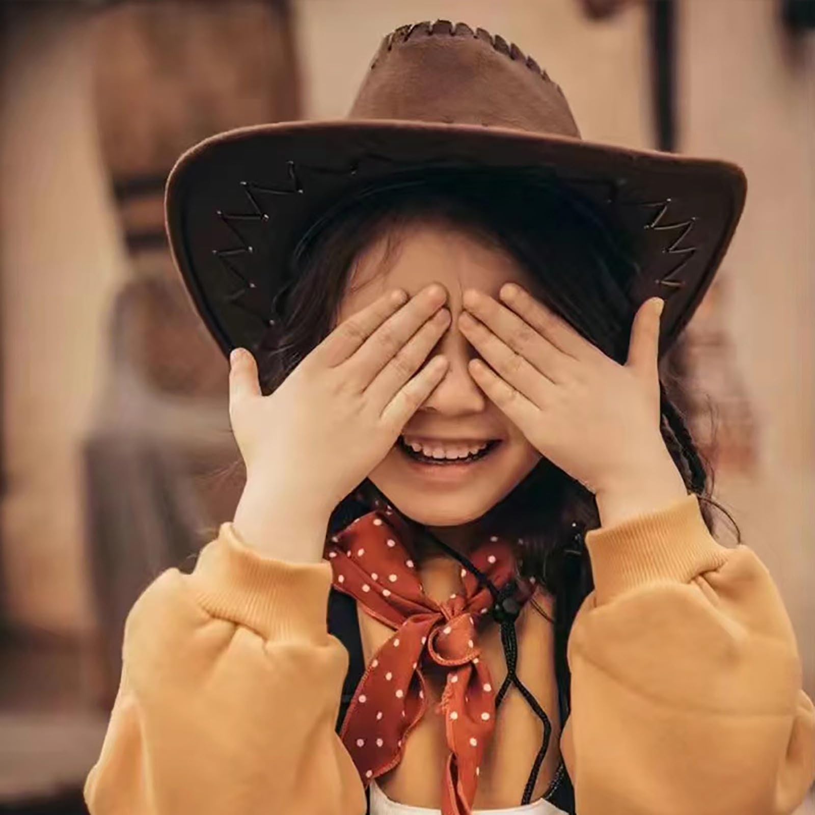 Générique Chapeau de Cowboy pour Fille et Garçon Chapeau de Cowboy, Chapeau de Cowboy à Large Bord, Chapeaux de Cow-Girl Occidentaux, Chapeau de Cowboy en Cuir