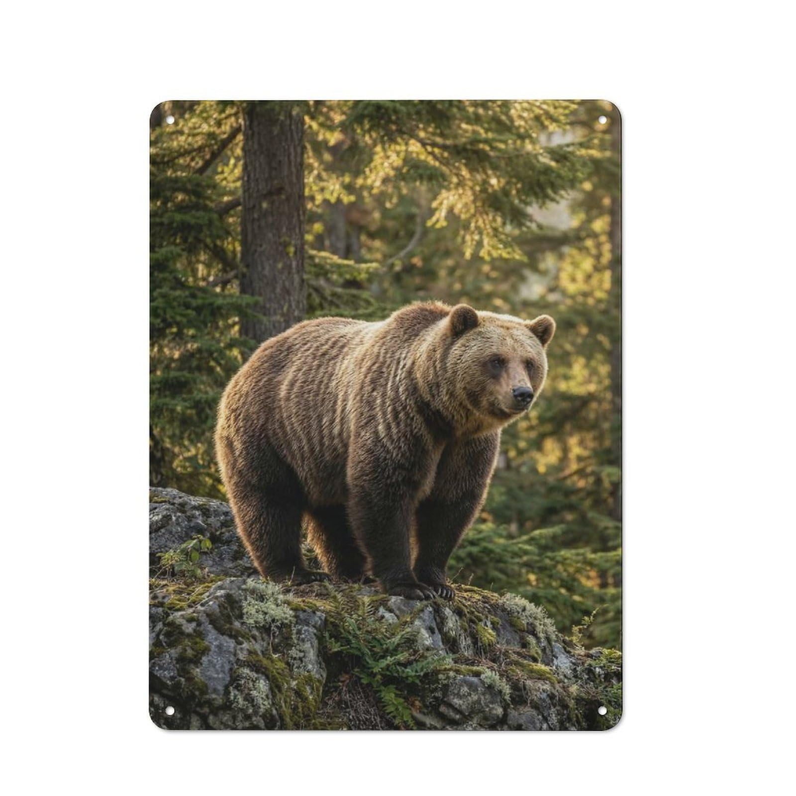 Junmoney Style-13 Grizzly Bear Portrait In Forest Rustic Metal Plaque 40X30cm For Hobby Room Or Studio, For Creative Interior Collectors