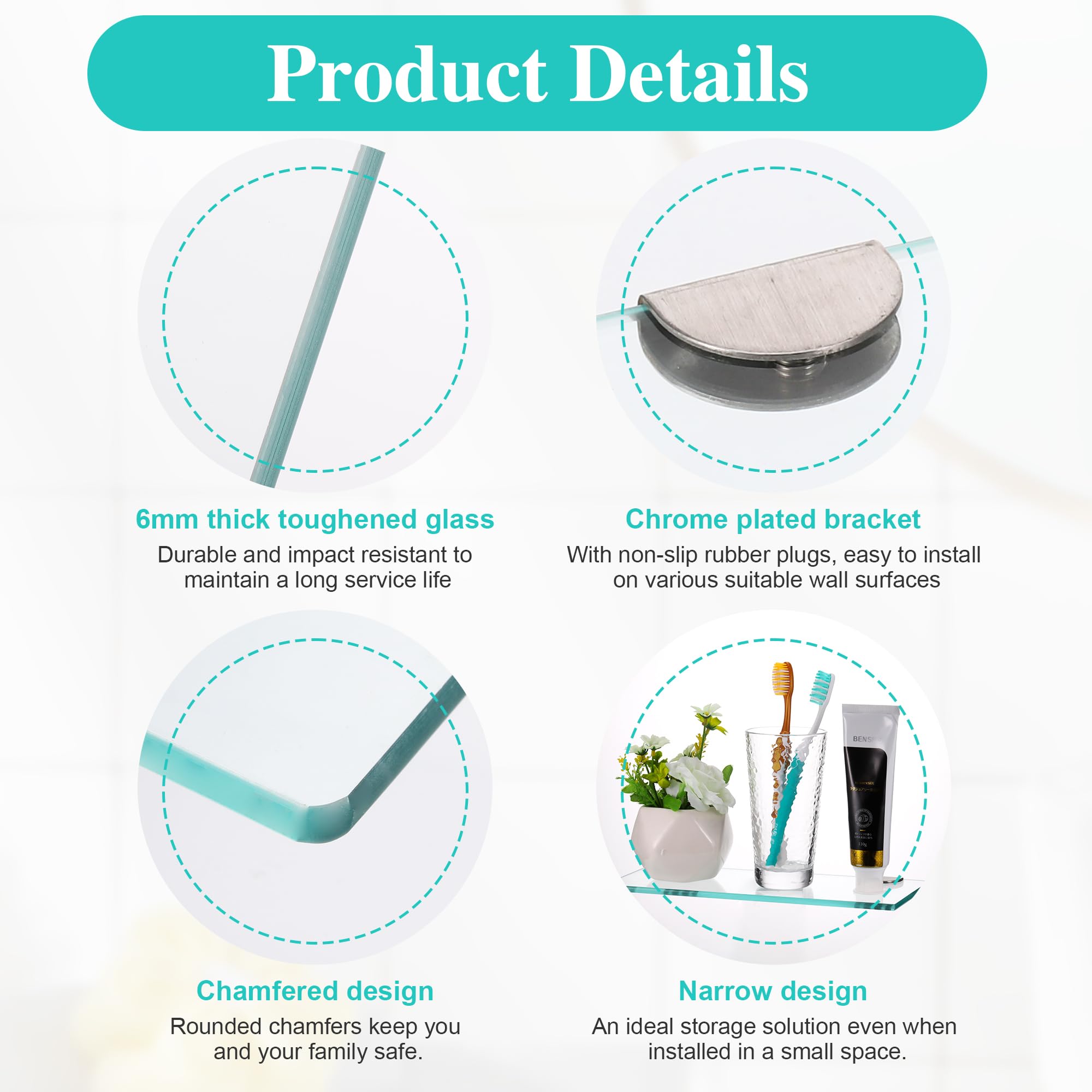 Mensola Doccia In Vetro Temperato 30cm - Scaffale Bagno Con Capacità 5kg - Foto 2